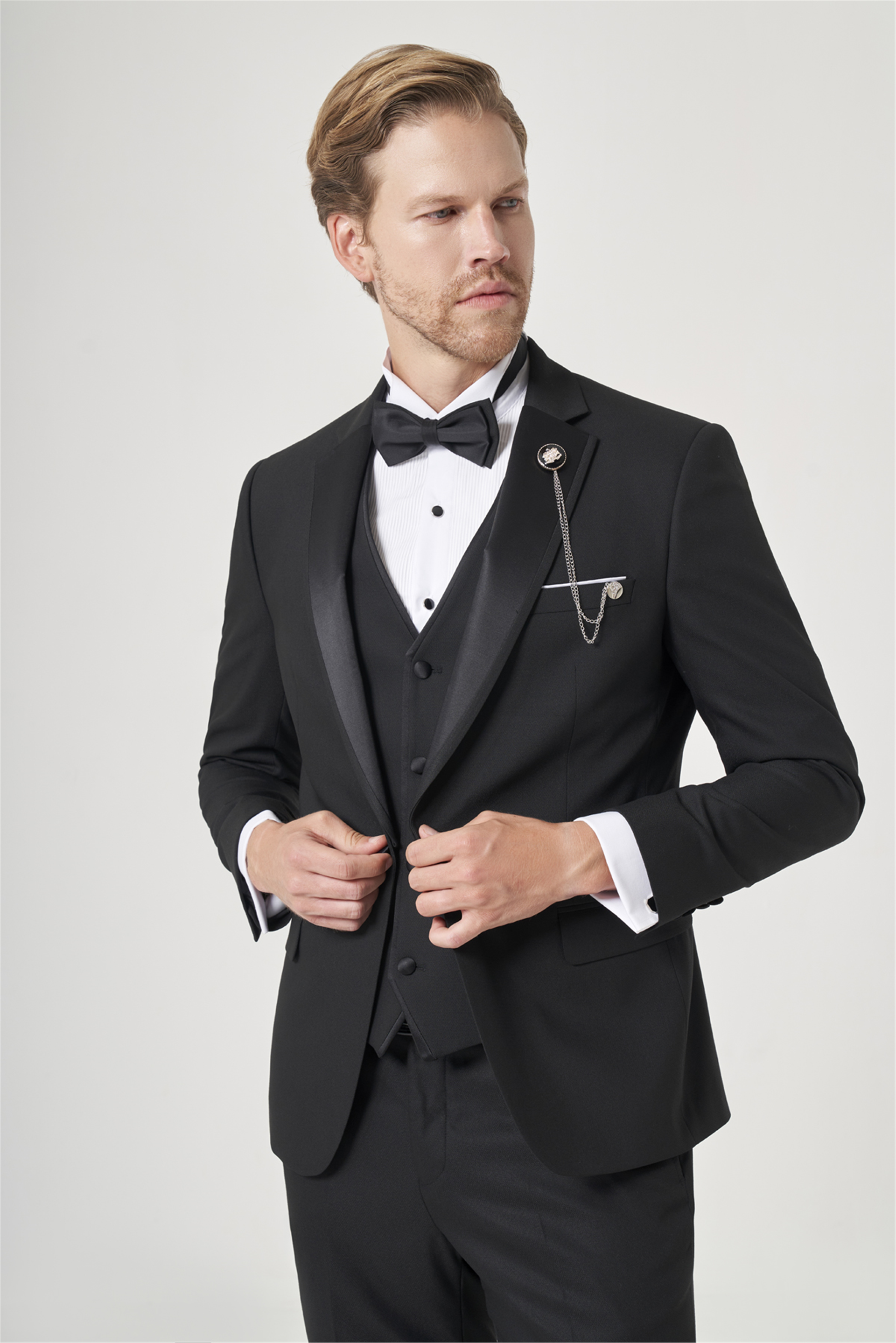 Siyah 6 Drop Slim Fit Esnek Yelekli Damatlık 1001260301