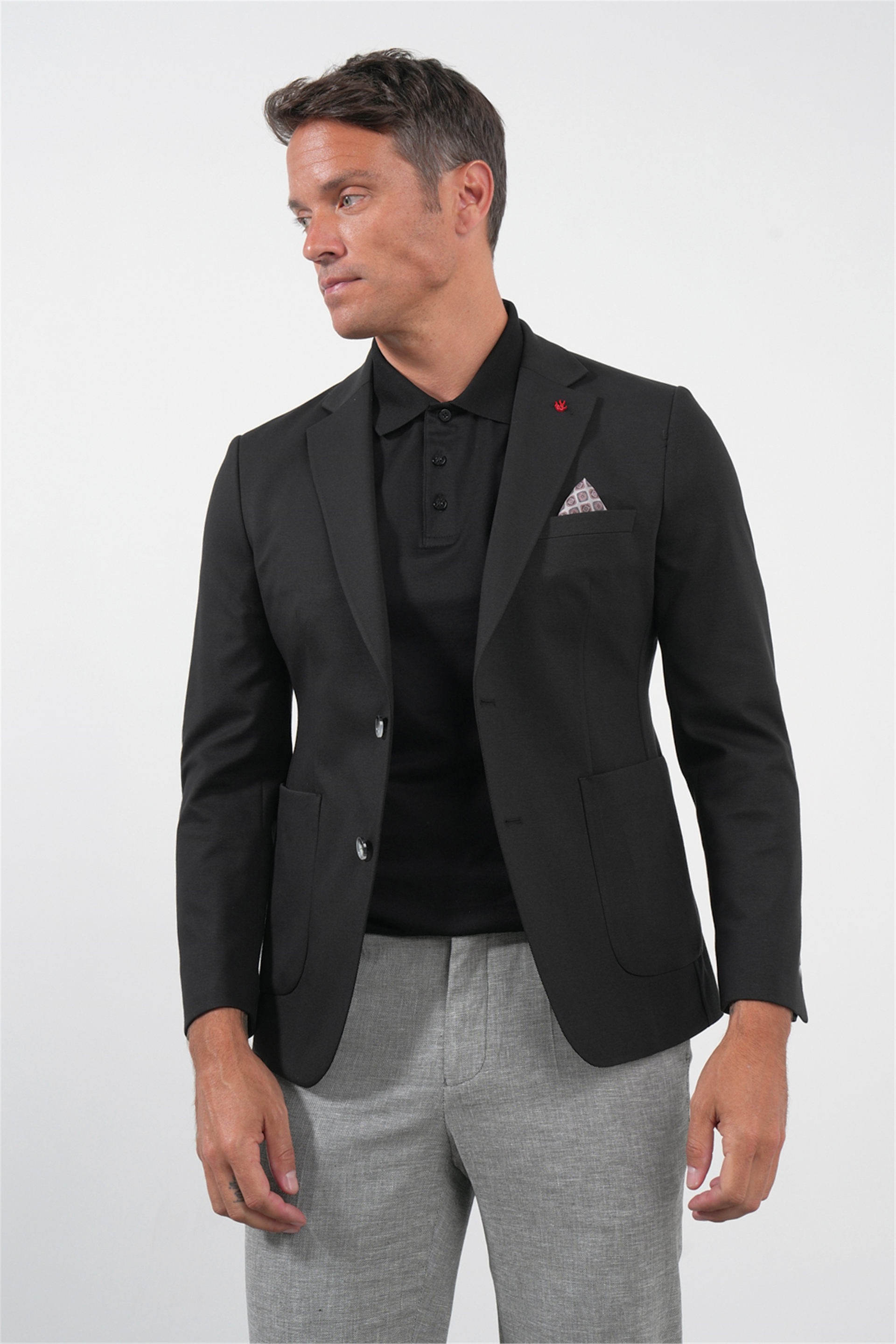 Siyah 6 Drop Slim Fit Pamuklu Ceket 1002260126