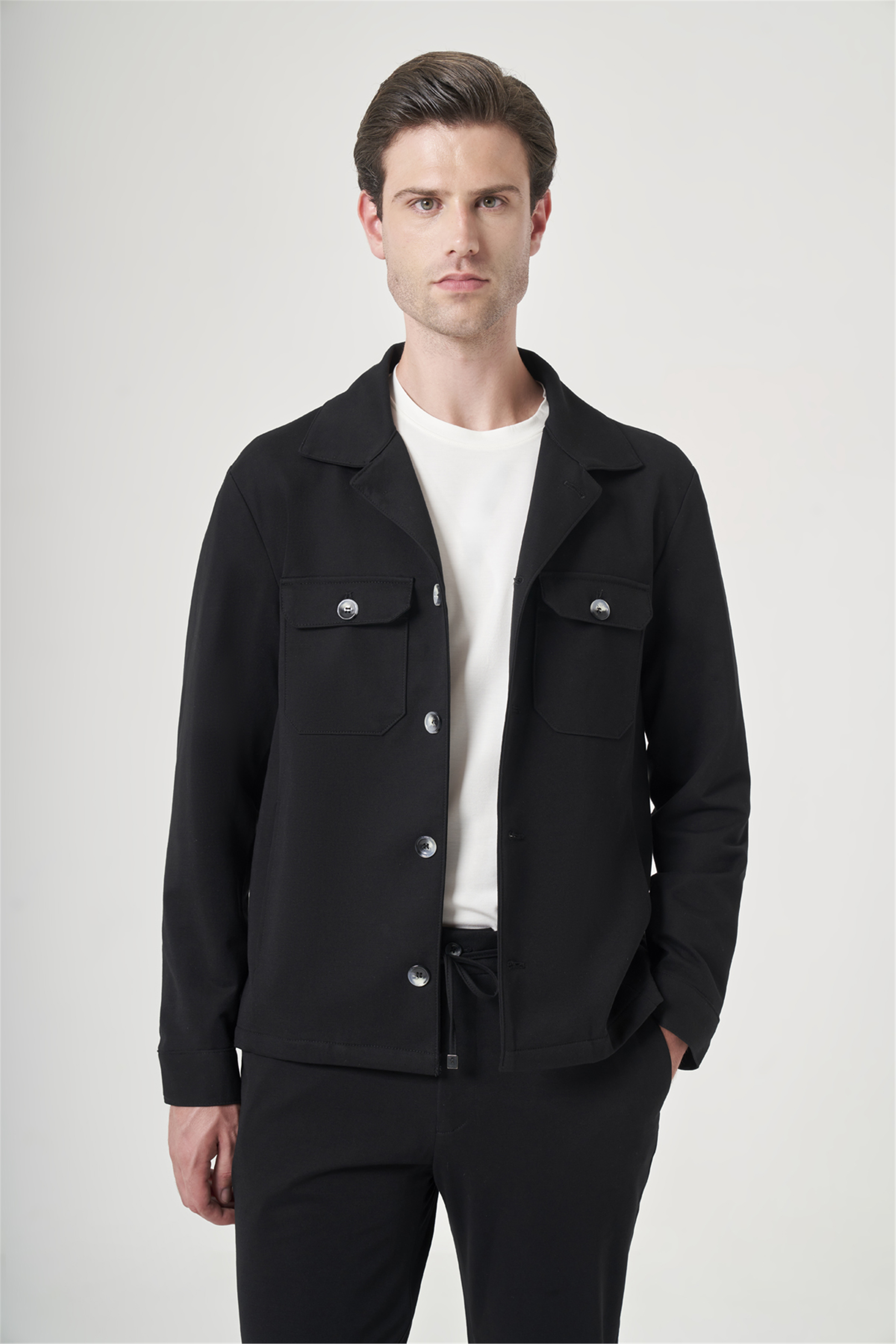 Siyah Berberi Yaka Örme Beli Lastikli 6 Drop Slim Fit Astarsız Esnek Takım Elbise 1001260177