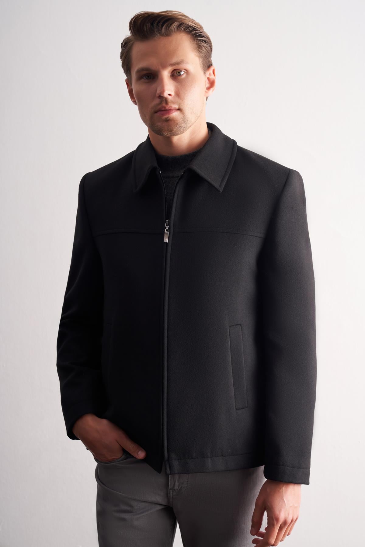 Berberi Yaka Tam Astar Classic Slim Fit Esnek Kaşe Mont 1007255121