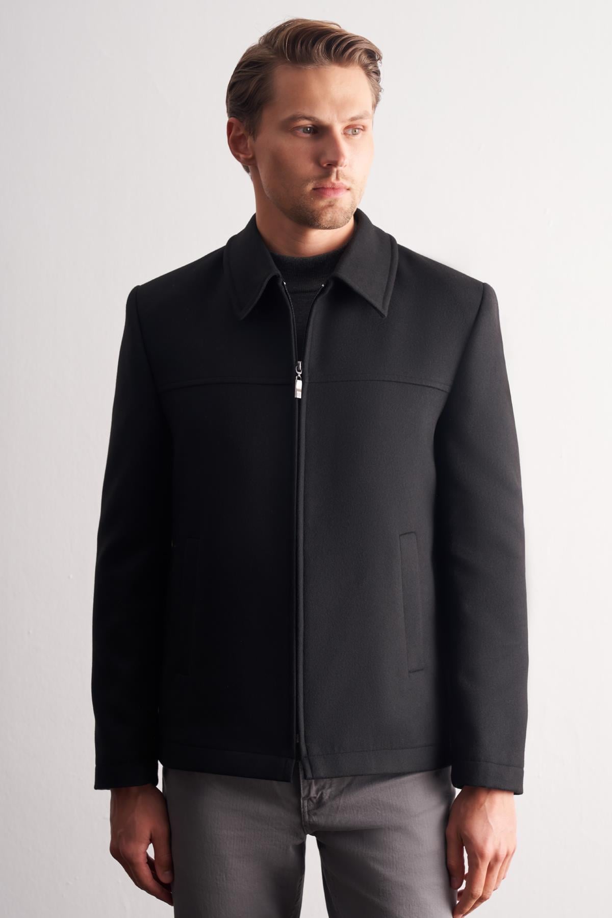Berberi Yaka Tam Astar Classic Slim Fit Esnek Kaşe Mont 1007255121