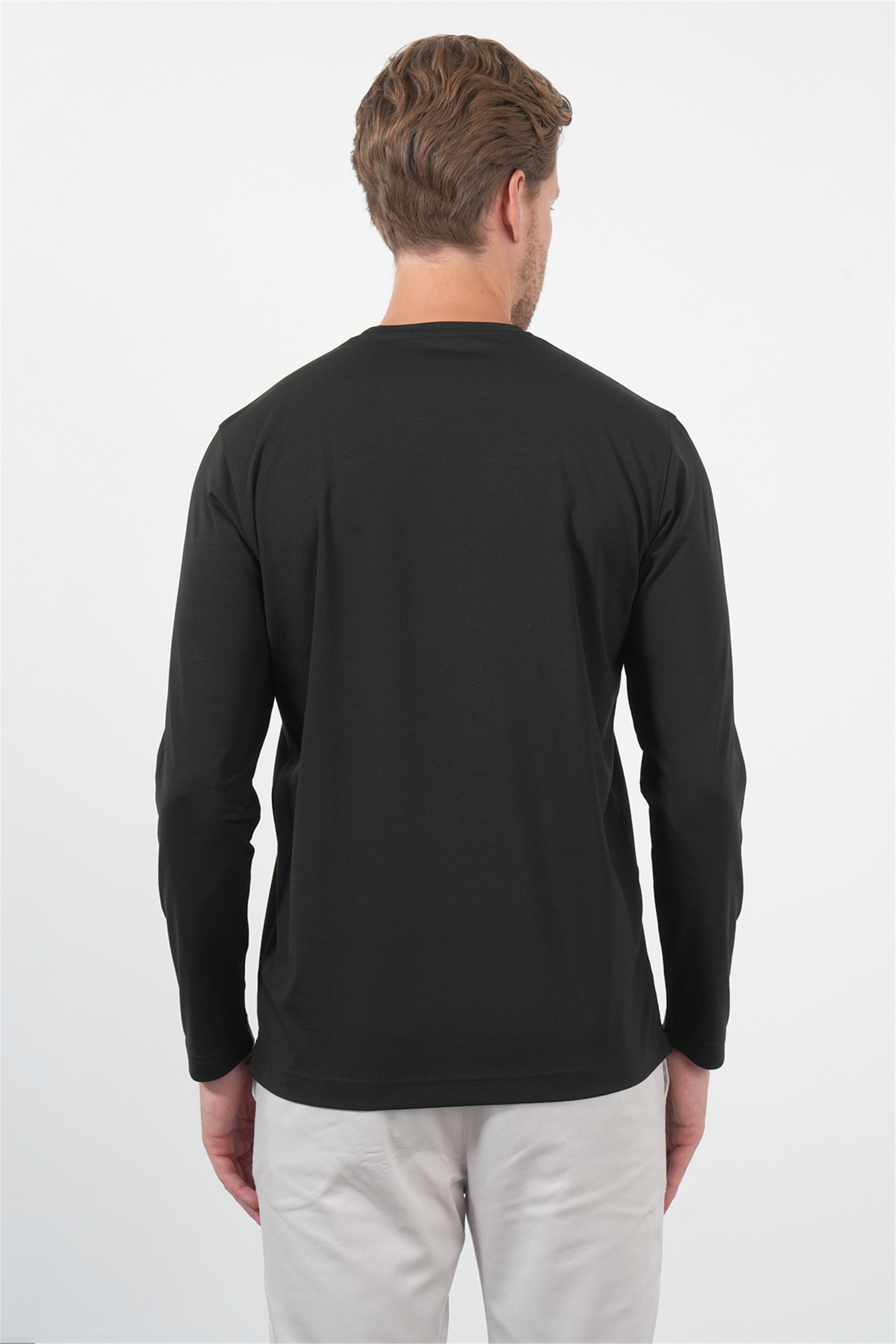 Siyah Bisiklet Yaka Uzun Kol Örme Standart Fit Esnek Sweatshirt 1013260150