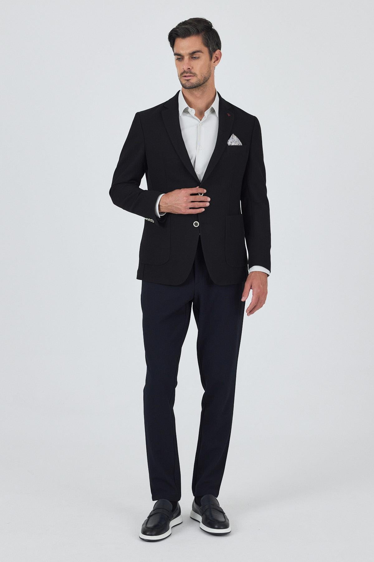 Mono Yaka Gofreli  Esnek 6 Drop Slim Fit Casual  Ceket 1002250125