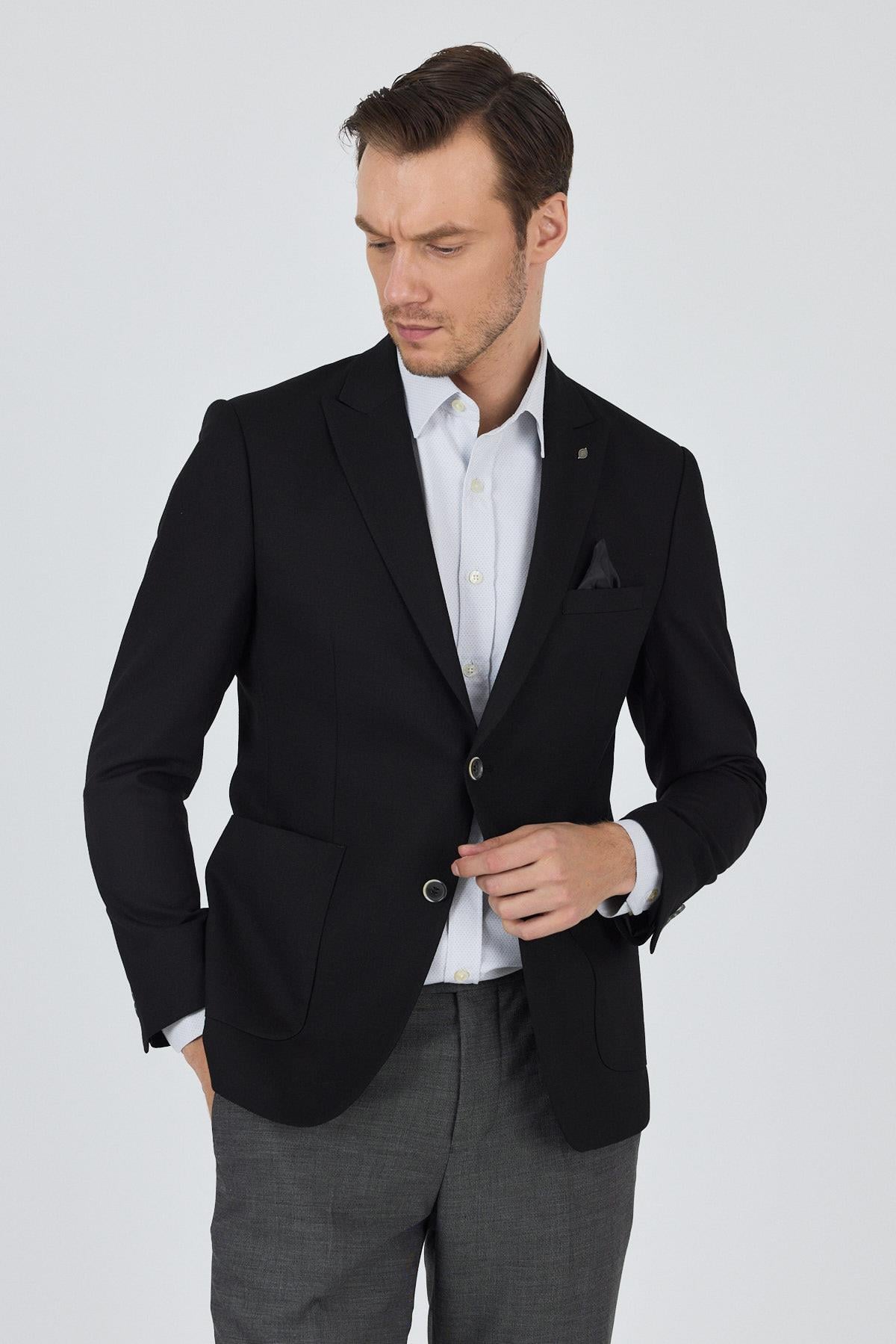 Kılıç Yaka   Esnek 6 Drop Slim Fit Classic  Ceket 1002250124