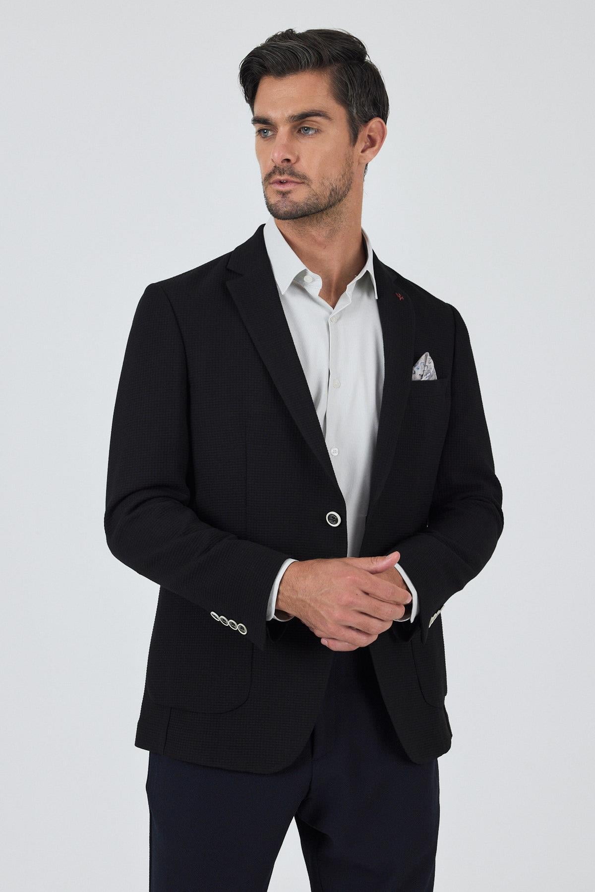 Mono Yaka Gofreli  Esnek 6 Drop Slim Fit Casual  Ceket 1002250125