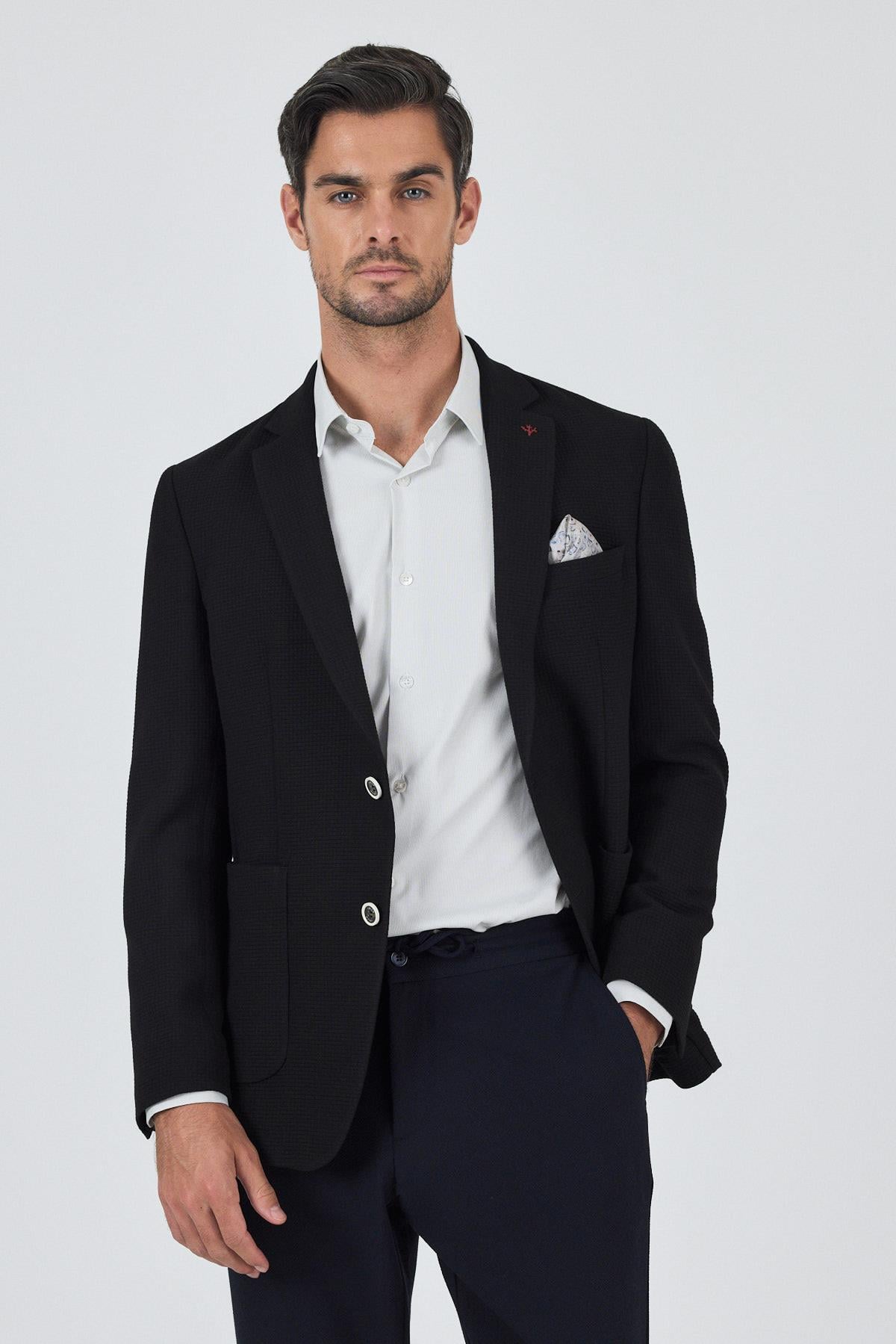 Mono Yaka Gofreli  Esnek 6 Drop Slim Fit Casual  Ceket 1002250125