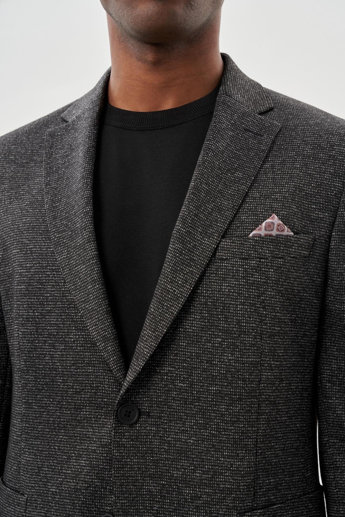 Desenli Örme Mono Yaka Astarsız Esnek 6 Drop Slim Fit Casual Ceket 1002245159