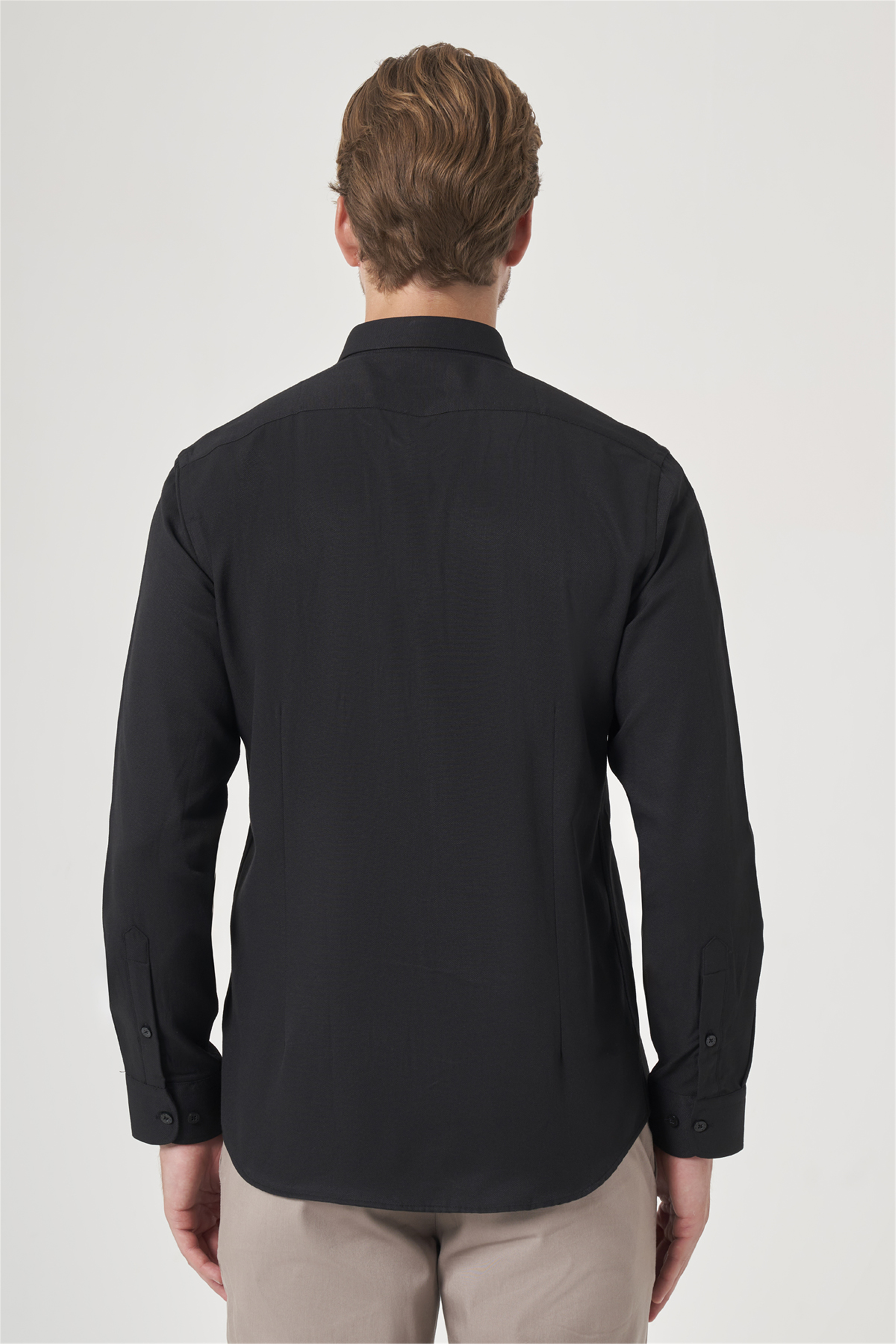 Siyah Düğmeli Yaka Oxford Slim Fit Pamuklu Gömlek 1004265284