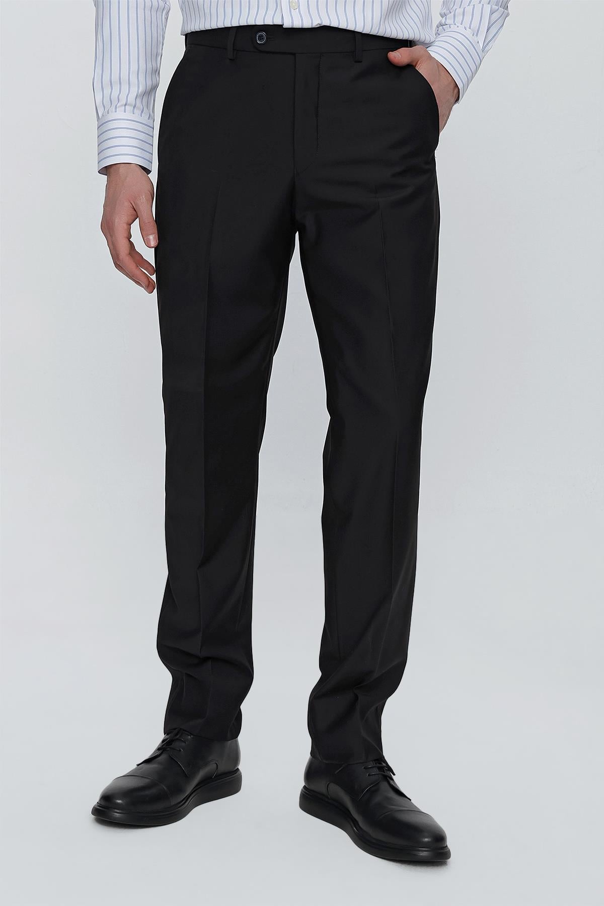 Siyah Esnek Yandan Cepli Comfort Fit Classic Pantolon 1003245005
