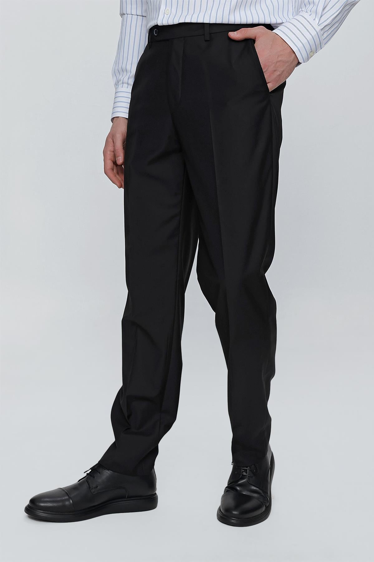 Siyah Esnek Yandan Cepli Comfort Fit Classic Pantolon 1003245005