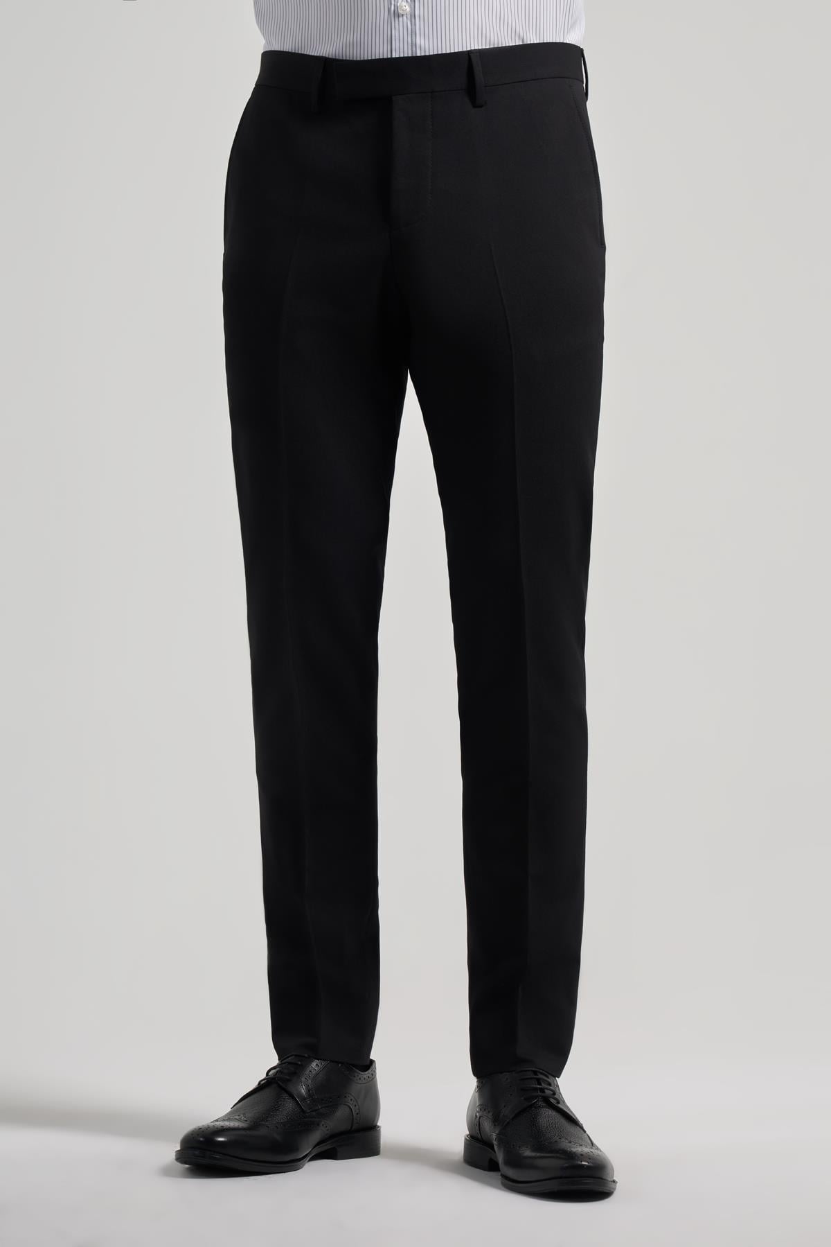 Siyah Esnek Yandan Cepli Slim Fit Classic Pantolon 1003250106