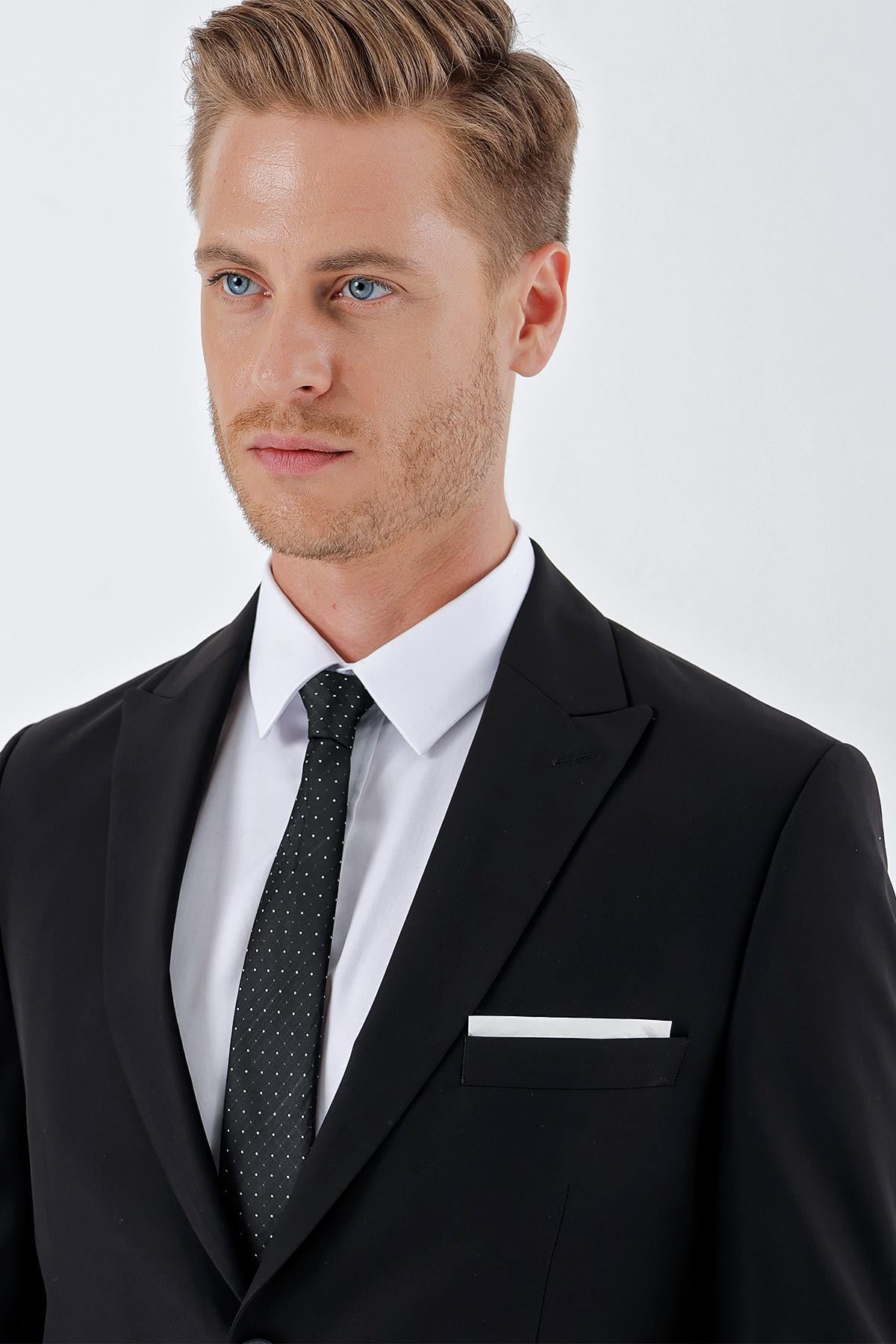 Siyah Kırlangıç Yaka 6 Drop Slim Fit Tam Astar Esnek Takım Elbise 1001240011
