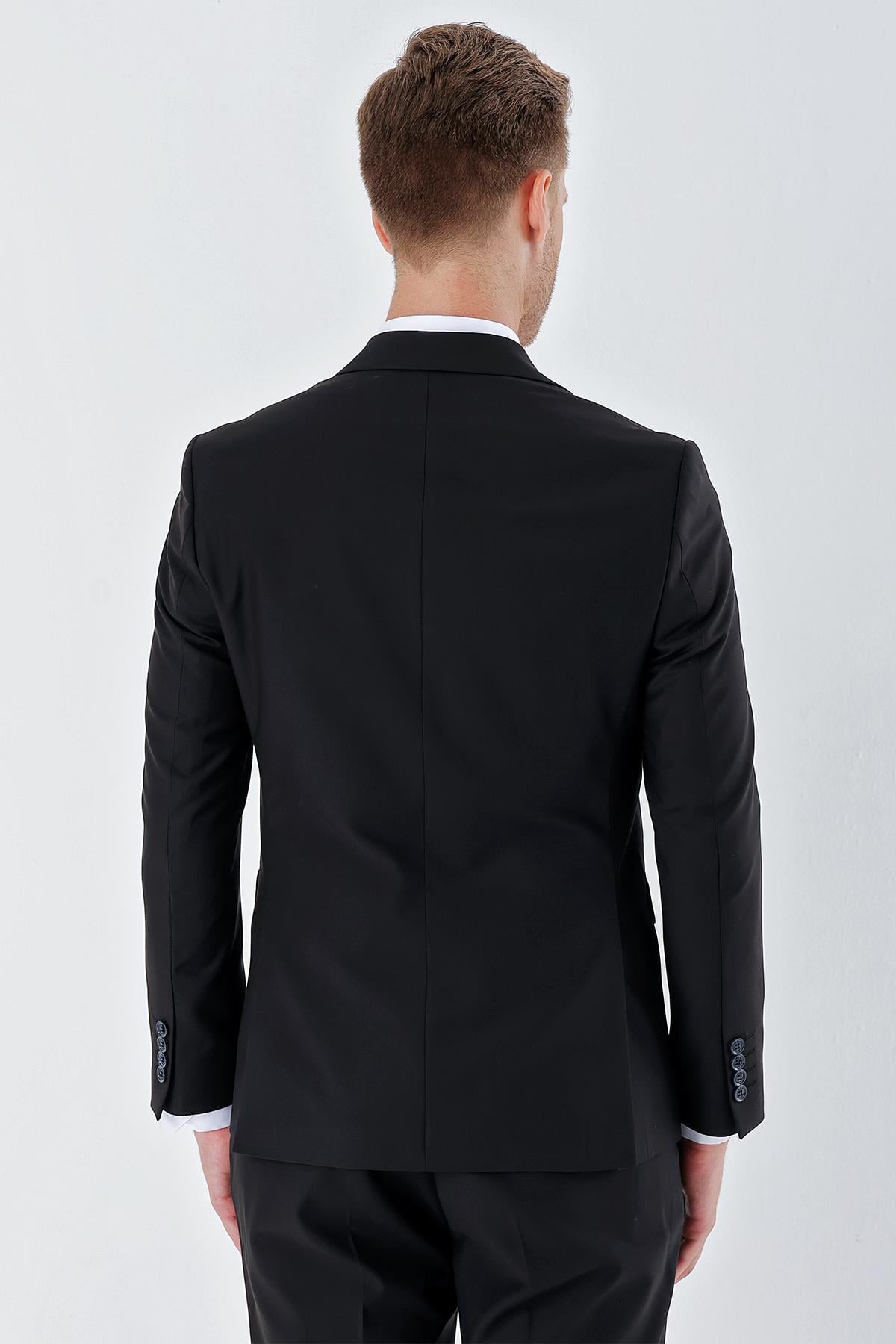 Siyah Kırlangıç Yaka 6 Drop Slim Fit Tam Astar Esnek Takım Elbise 1001240011