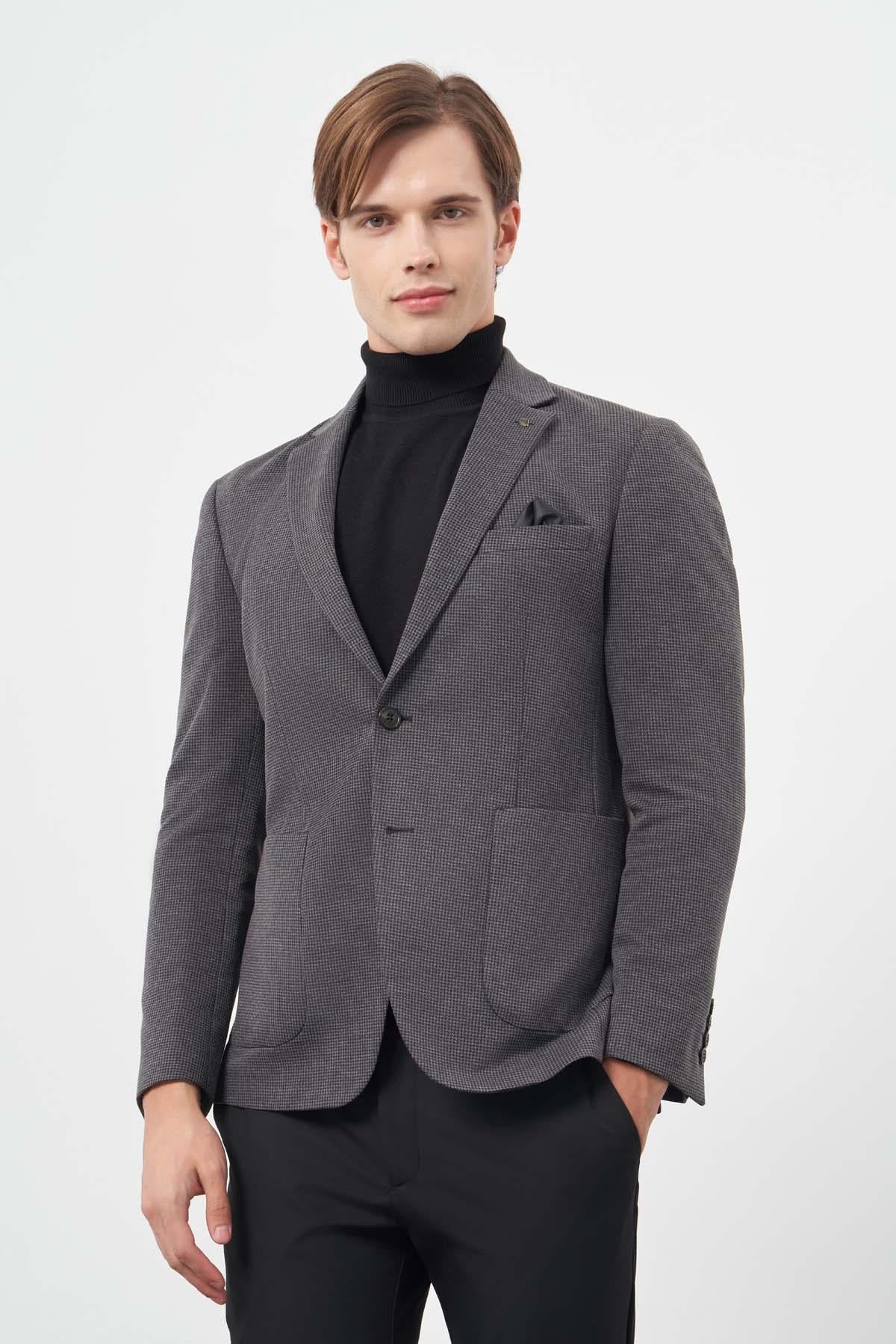 Kazayağı Desen Örme Mono Yaka 6 Drop Slim Fit Ceket 1002245150