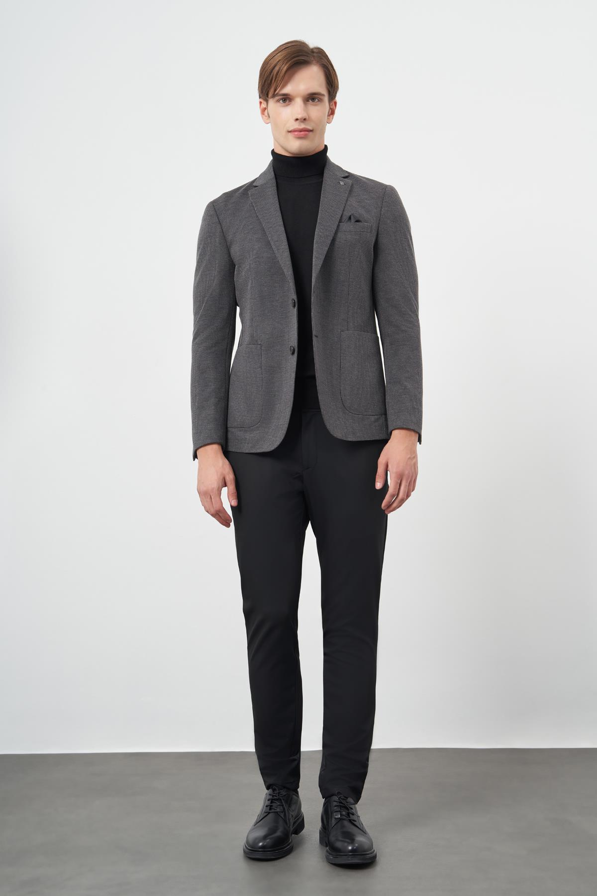 Kazayağı Desen Örme Mono Yaka 6 Drop Slim Fit Ceket 1002245150