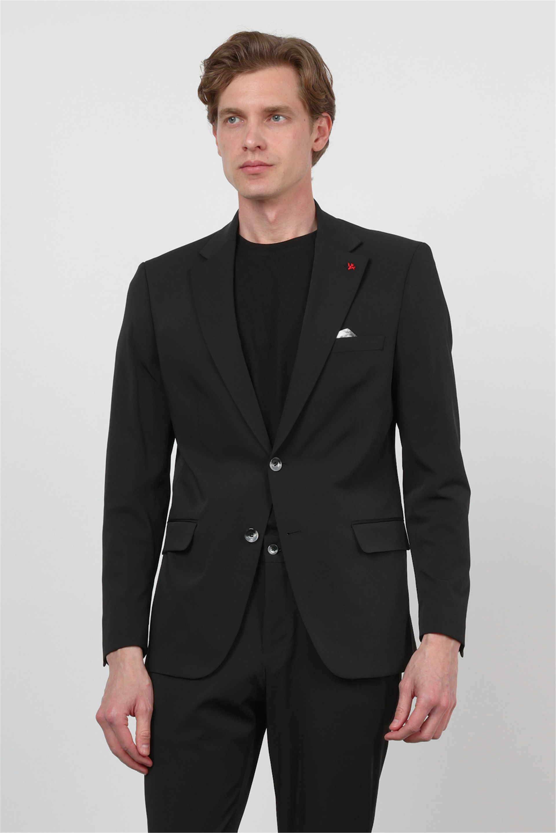 Siyah Mono Yaka 6 Drop Slim Fit Yarım Astar Esnek Takım Elbise 1001260162