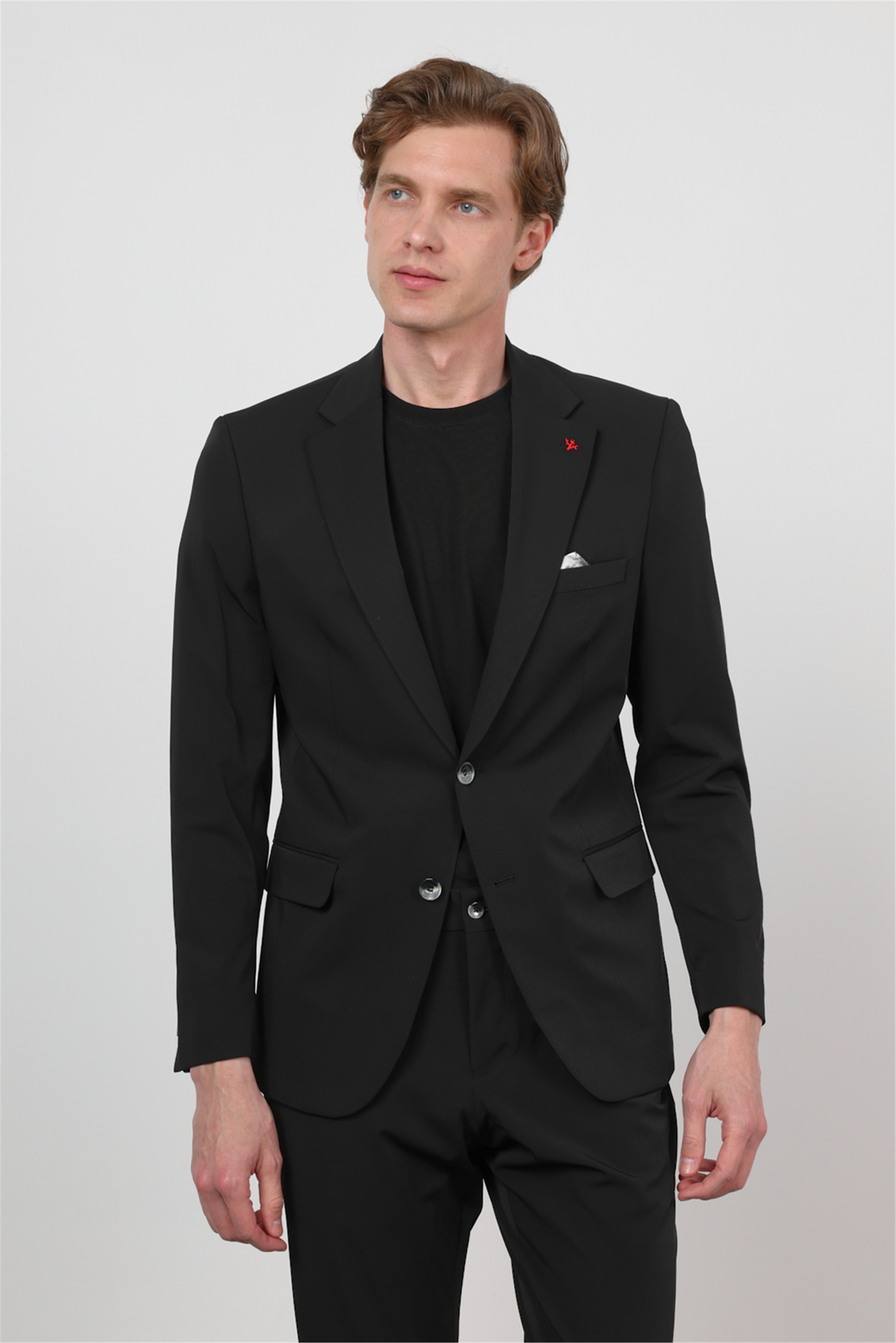 Siyah Mono Yaka 6 Drop Slim Fit Yarım Astar Esnek Takım Elbise 1001260162