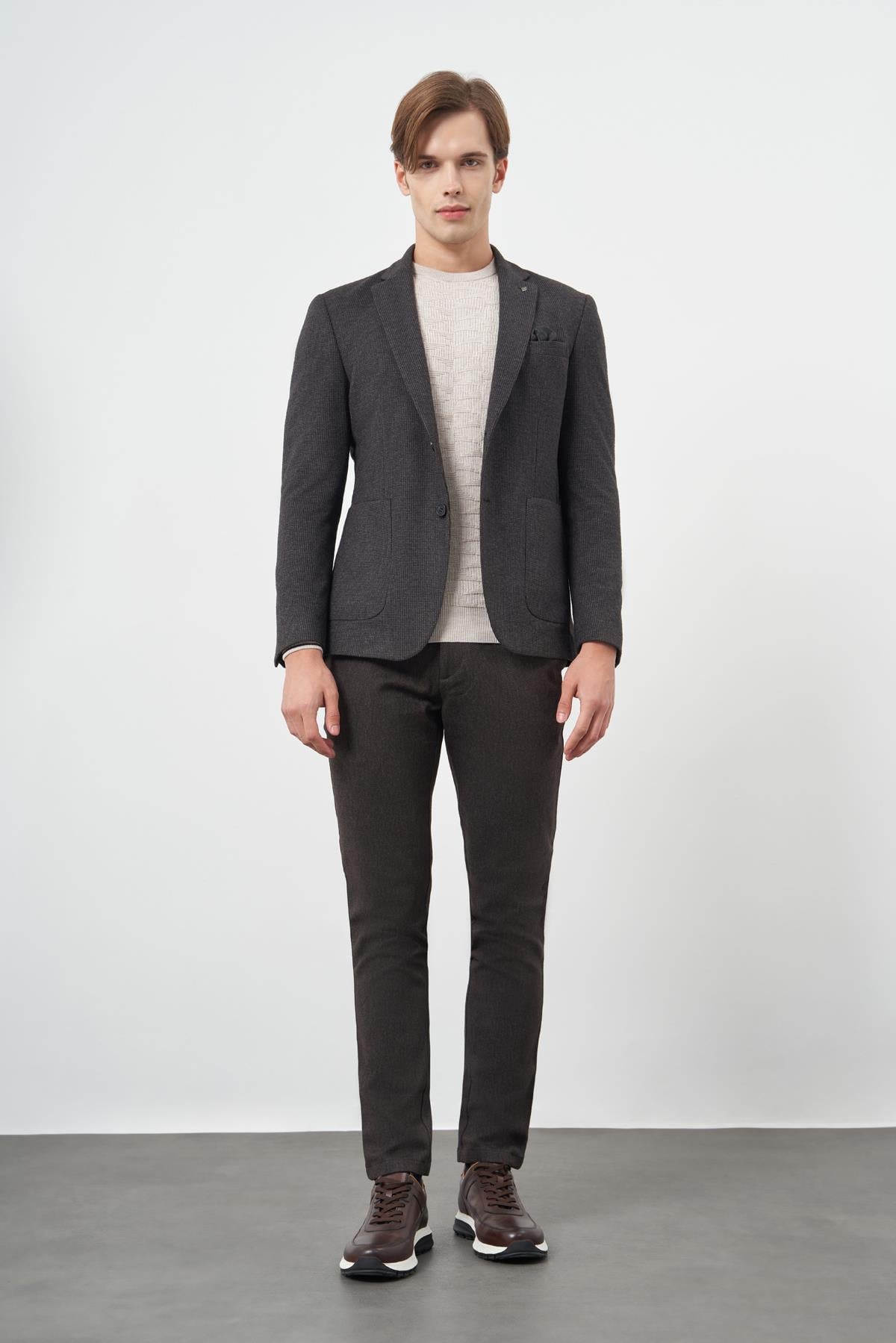Örme Mono Yaka 6 Drop Slim Fit Ceket 1002245151