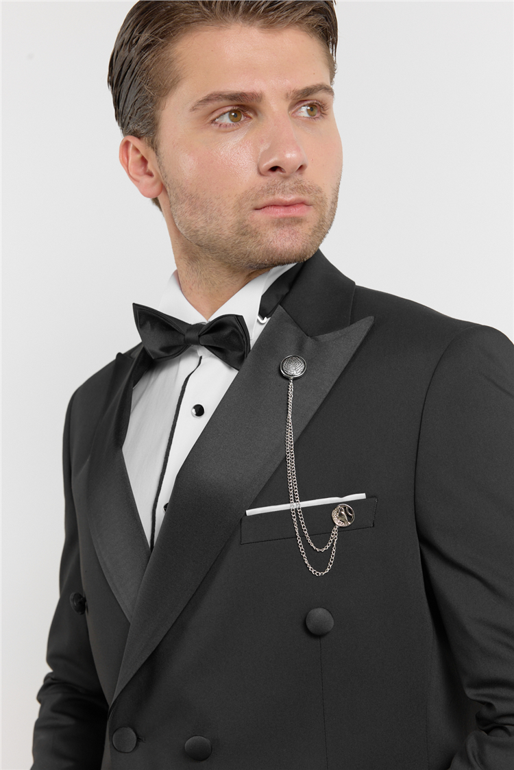 Siyah Kılıç Yaka Düz Desen 6 Drop Slim Fit Esnek Takım Elbise 1001260203