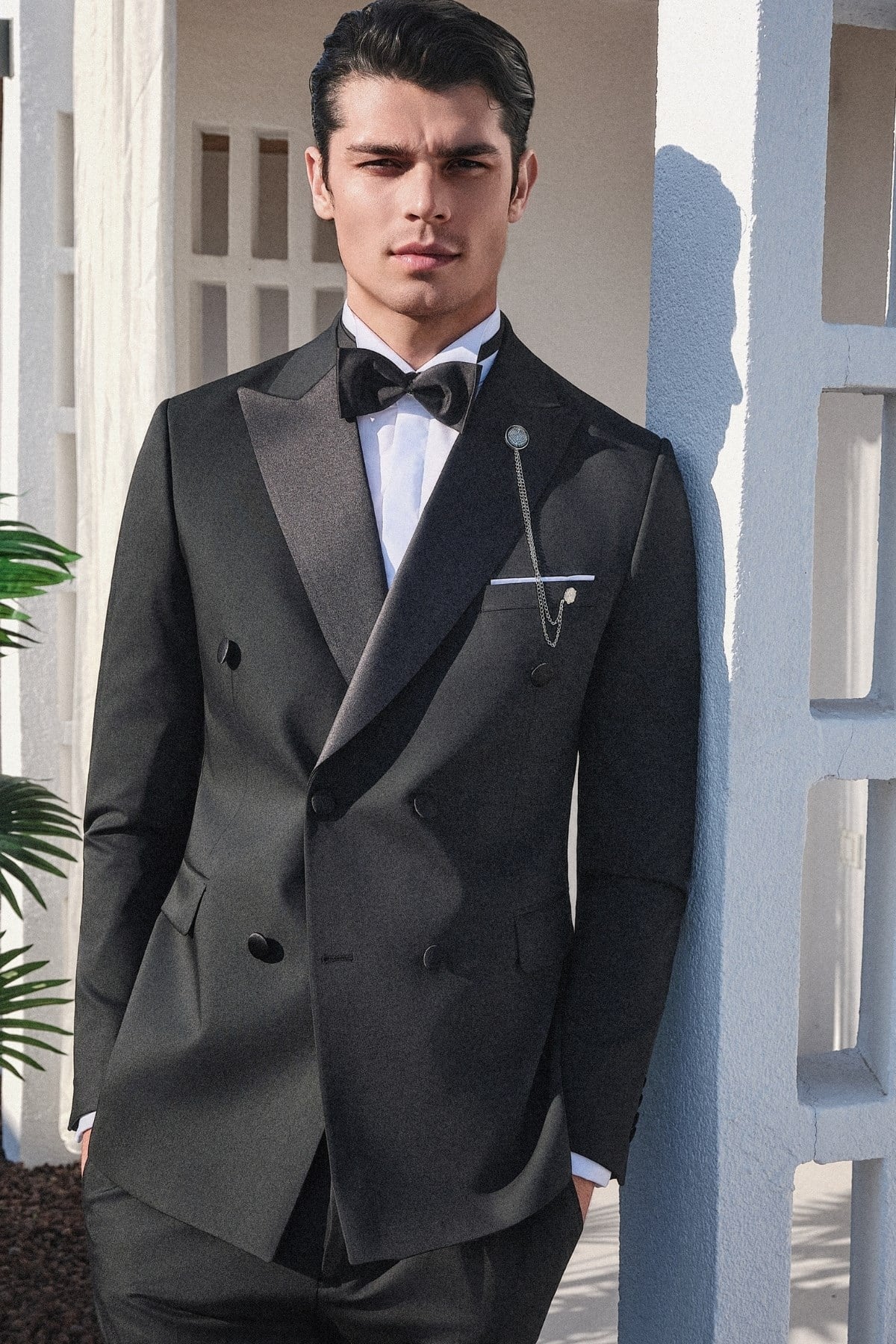 Siyah Kılıç Yaka Düz Desen 6 Drop Slim Fit Esnek Takım Elbise 1001260203