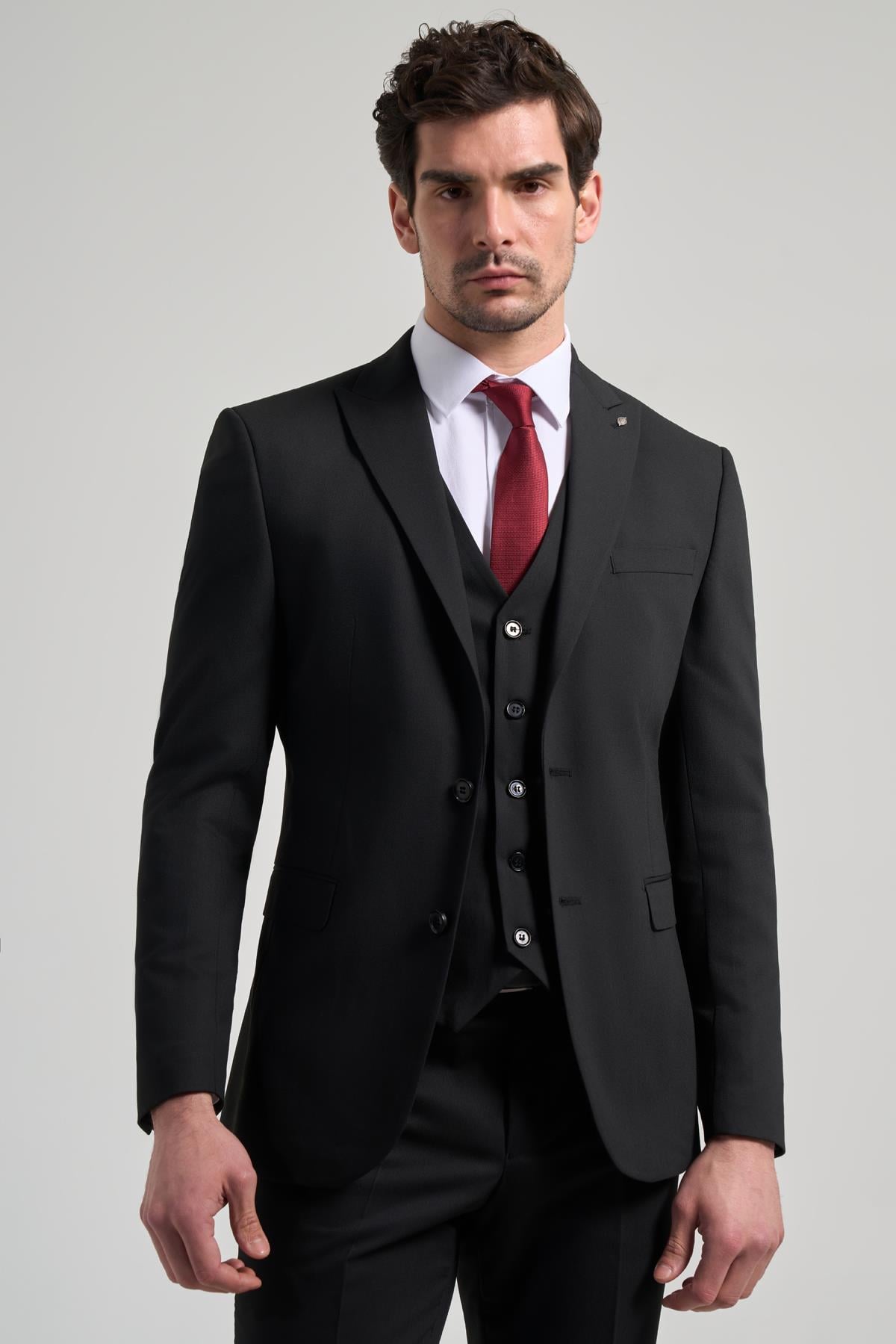 Kılıç Yaka Kendinden Desenli 2 Düğme Classic Esnek Slim Fit Takım Elbise 1001250156