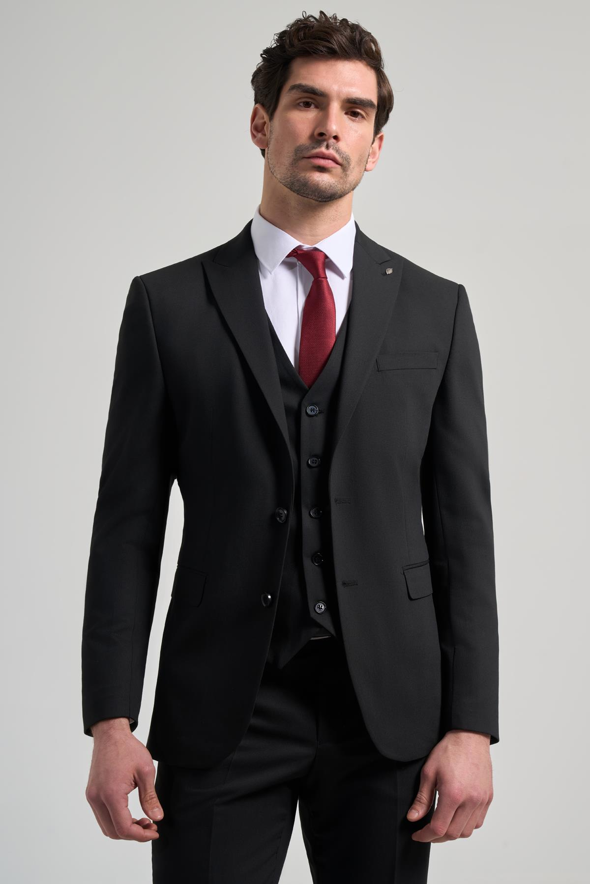 Kılıç Yaka Kendinden Desenli 2 Düğme Classic Esnek Slim Fit Takım Elbise 1001250156
