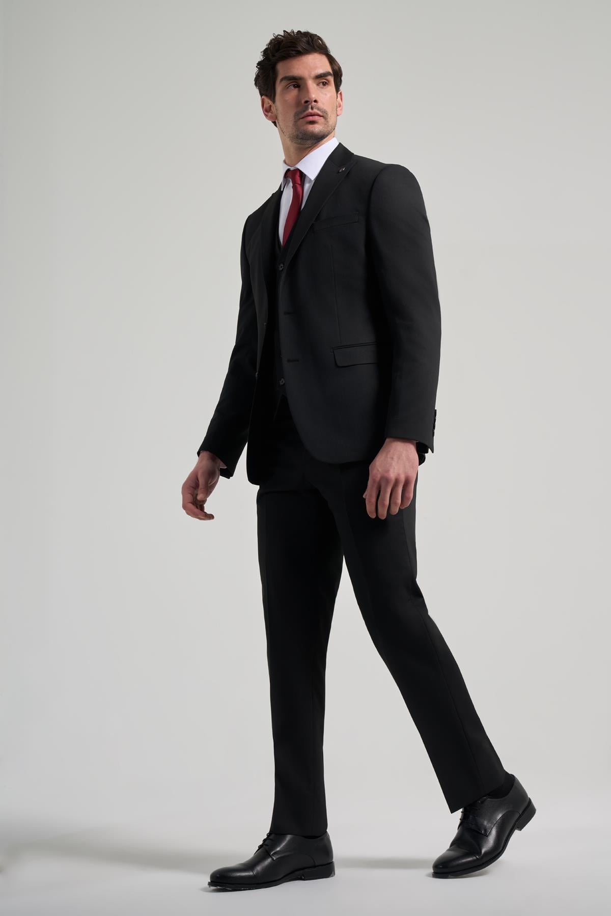 Kılıç Yaka Kendinden Desenli 2 Düğme Classic Esnek Slim Fit Takım Elbise 1001250156