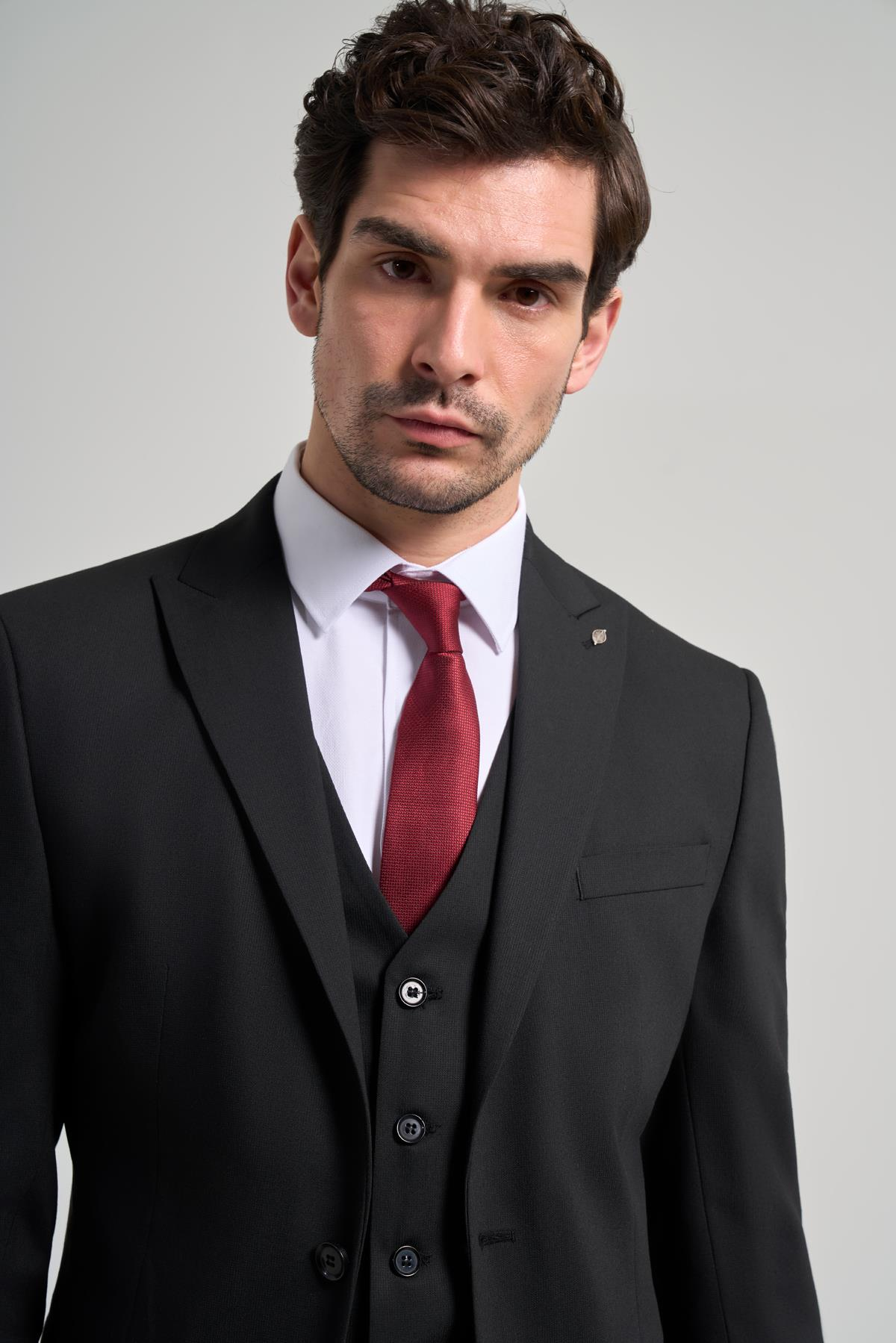 Kılıç Yaka Kendinden Desenli 2 Düğme Classic Esnek Slim Fit Takım Elbise 1001250156