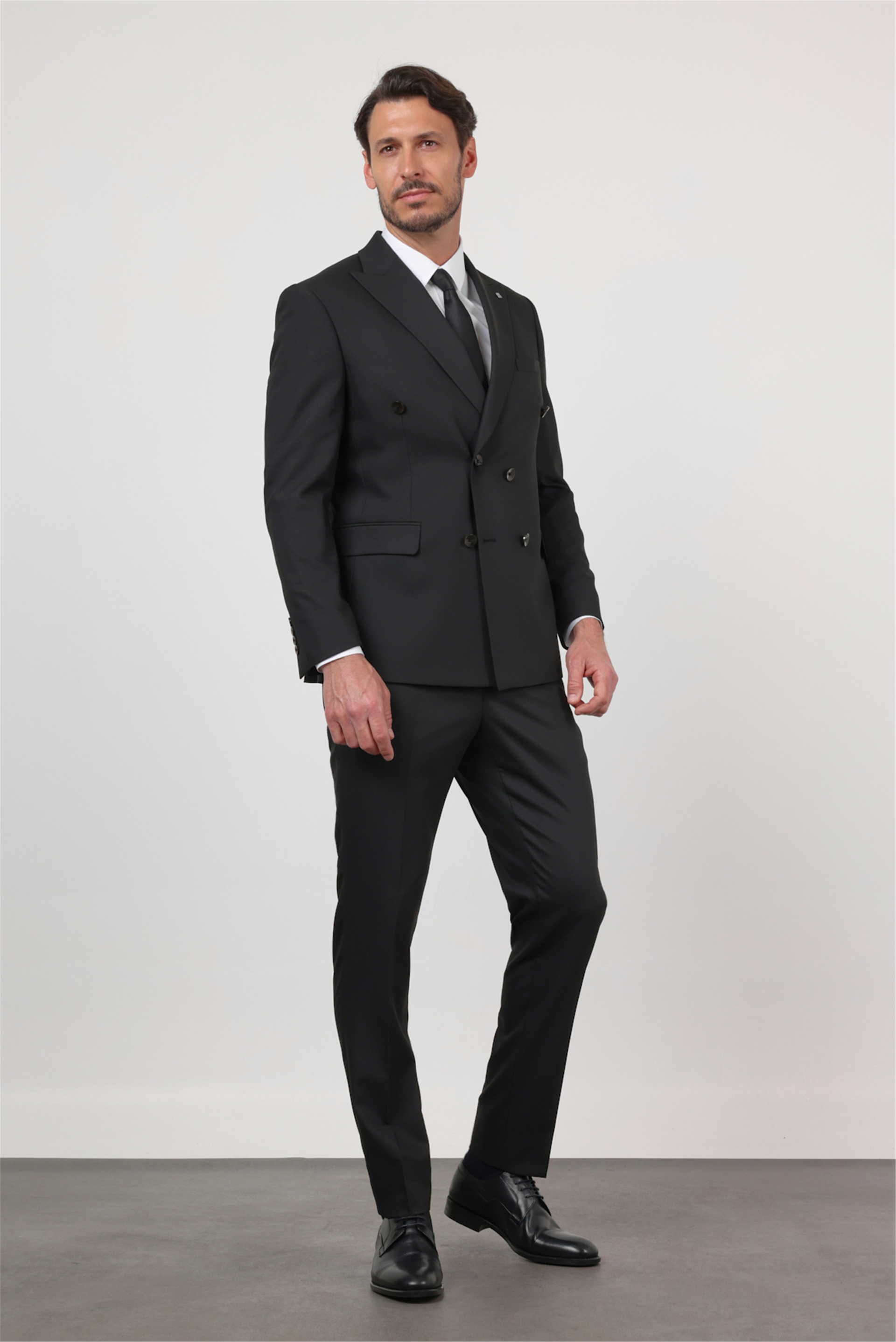 Siyah Kırlangıç Yaka Kruvaze 6 Drop Slim Fit Tam Astar Esnek Takım Elbise 1001260159
