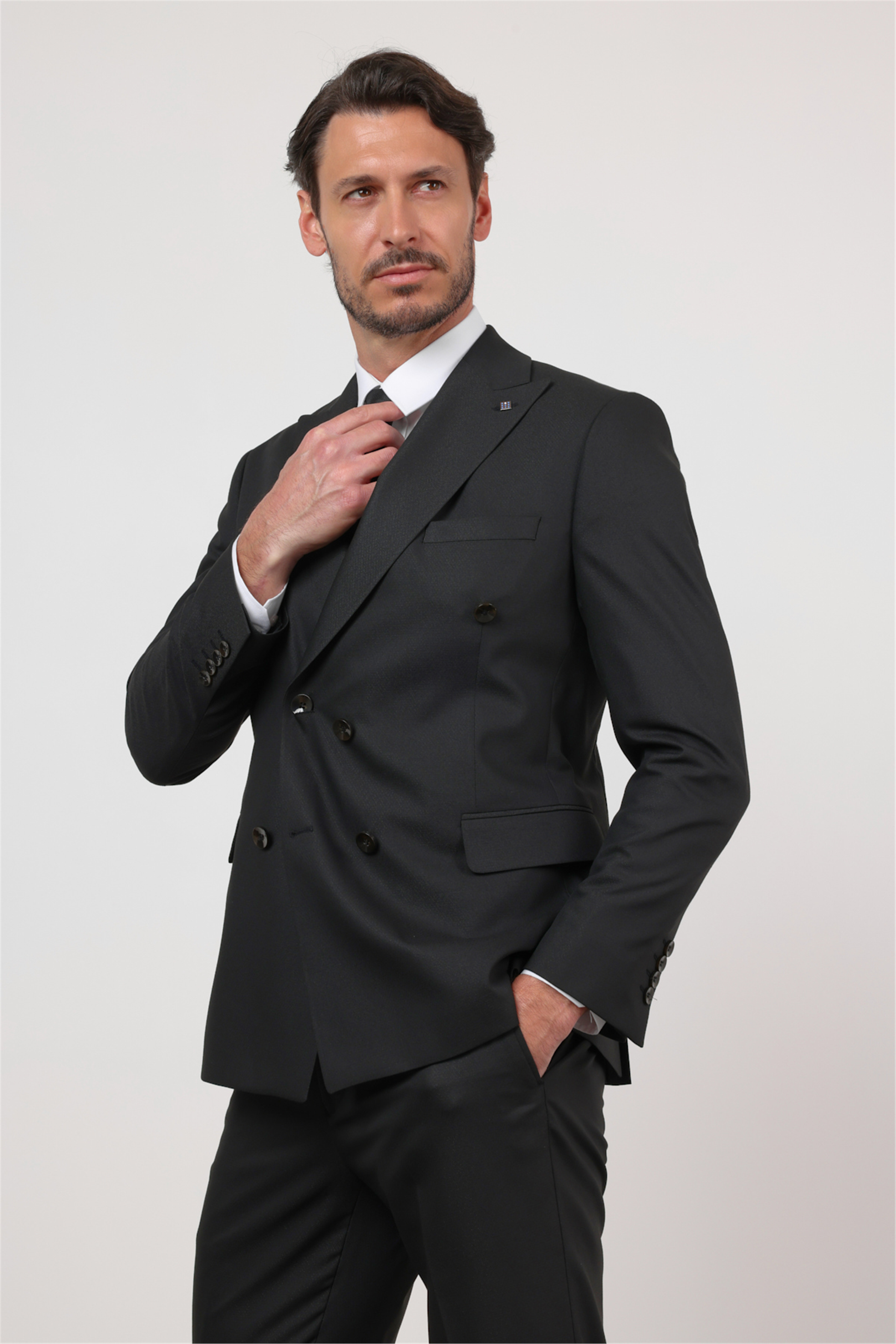 Siyah Kırlangıç Yaka Kruvaze 6 Drop Slim Fit Tam Astar Esnek Takım Elbise 1001260159