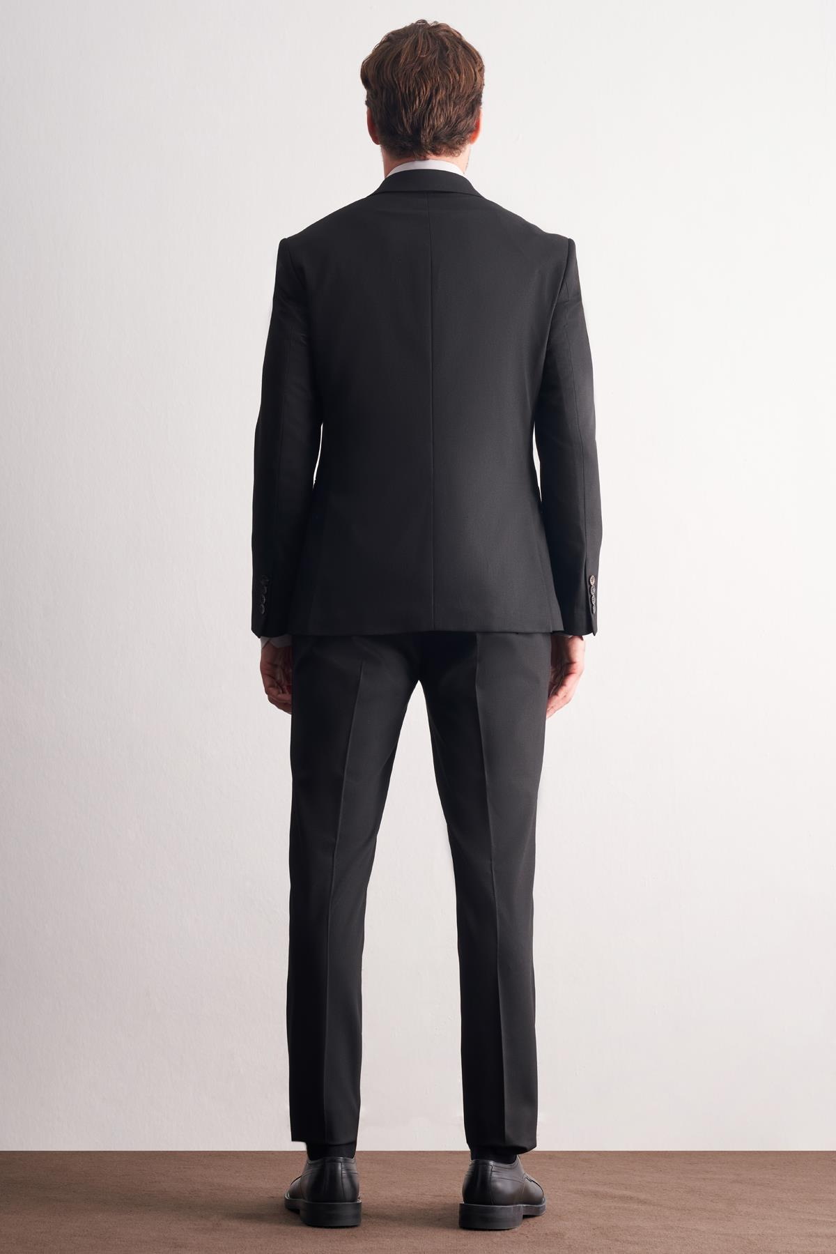 Siyah Kırlangıç Yaka Kruvaze 6 Drop Slim Fit Tam Astar Esnek Takım Elbise 1001255158