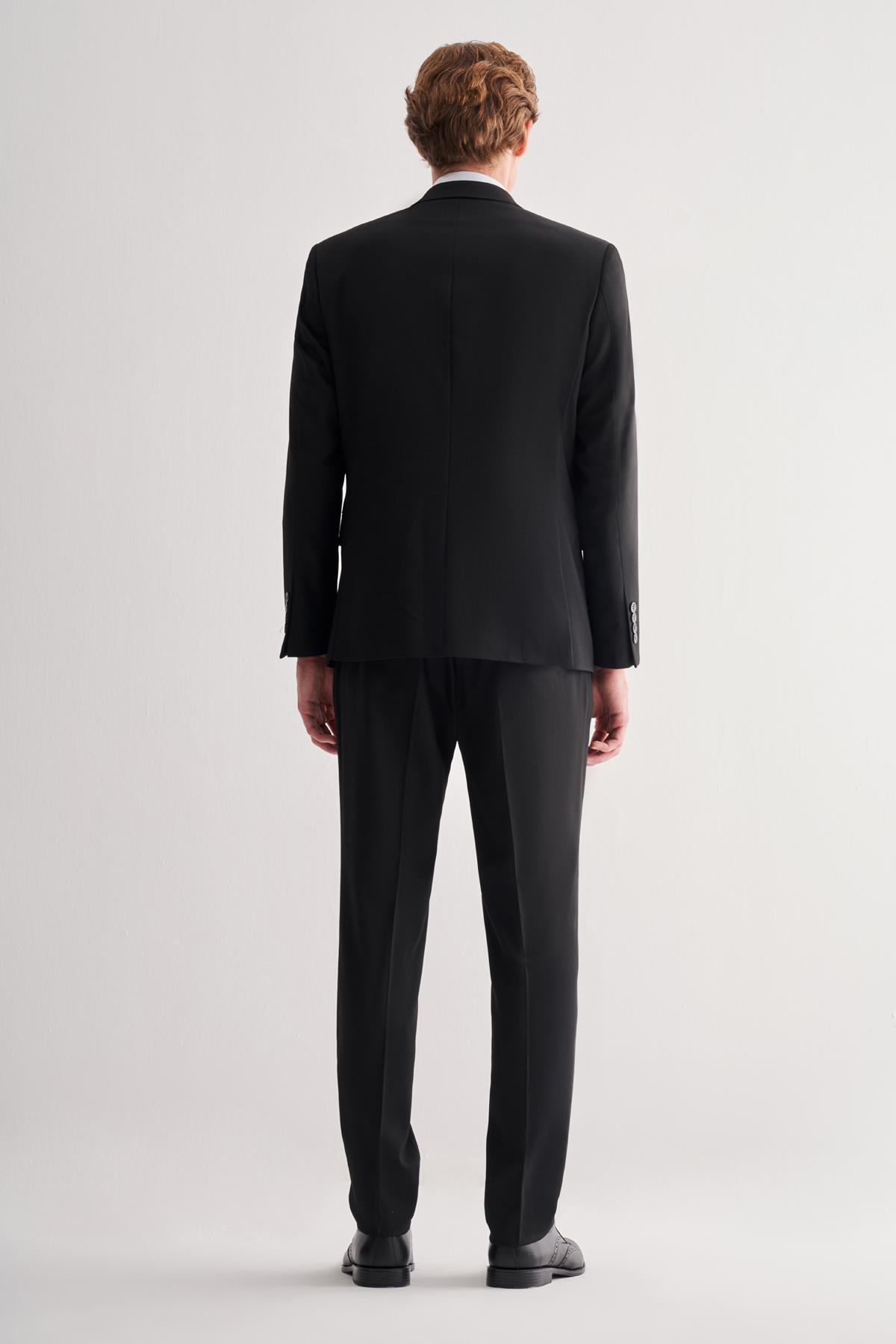 Siyah Kılıç Yaka Tam Astar 6 Drop Slim Fit Takım Elbise 1001255157