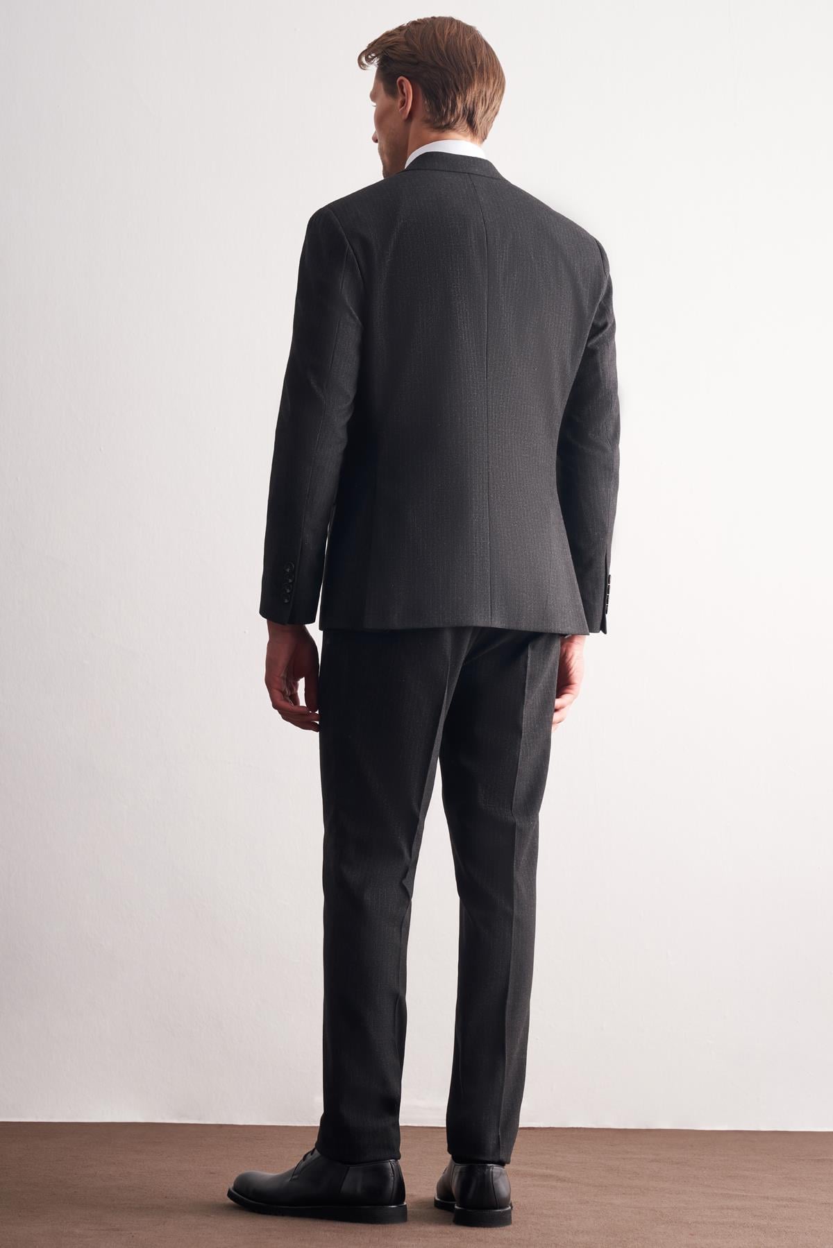 Kırlangıç Yaka Çizgili Desen 2 Düğme Esnek 6 Drop Slim Fit Classic Takım Elbise 1001255165