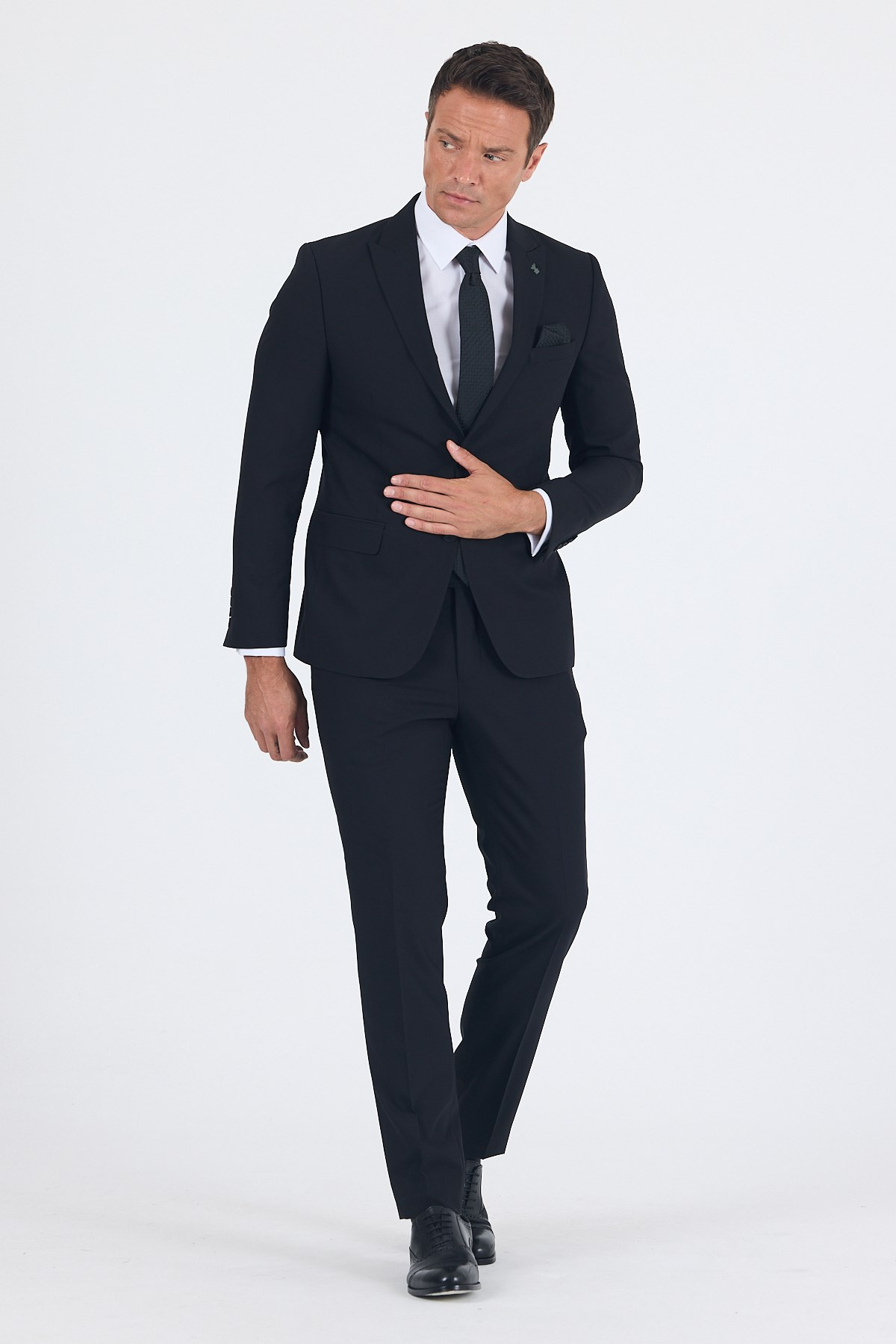 Siyah Kırlangıç Yaka 6 Drop Slim Fit Tam Astar Esnek Takım Elbise 1001260011