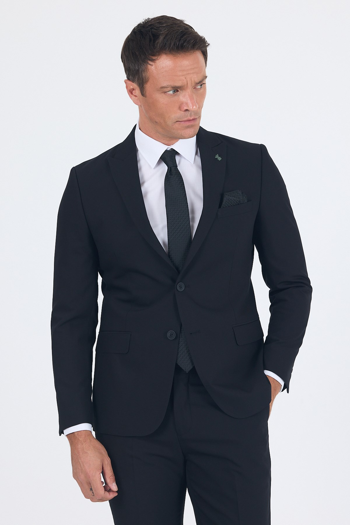 Siyah Kırlangıç Yaka 6 Drop Slim Fit Tam Astar Esnek Takım Elbise 1001260011