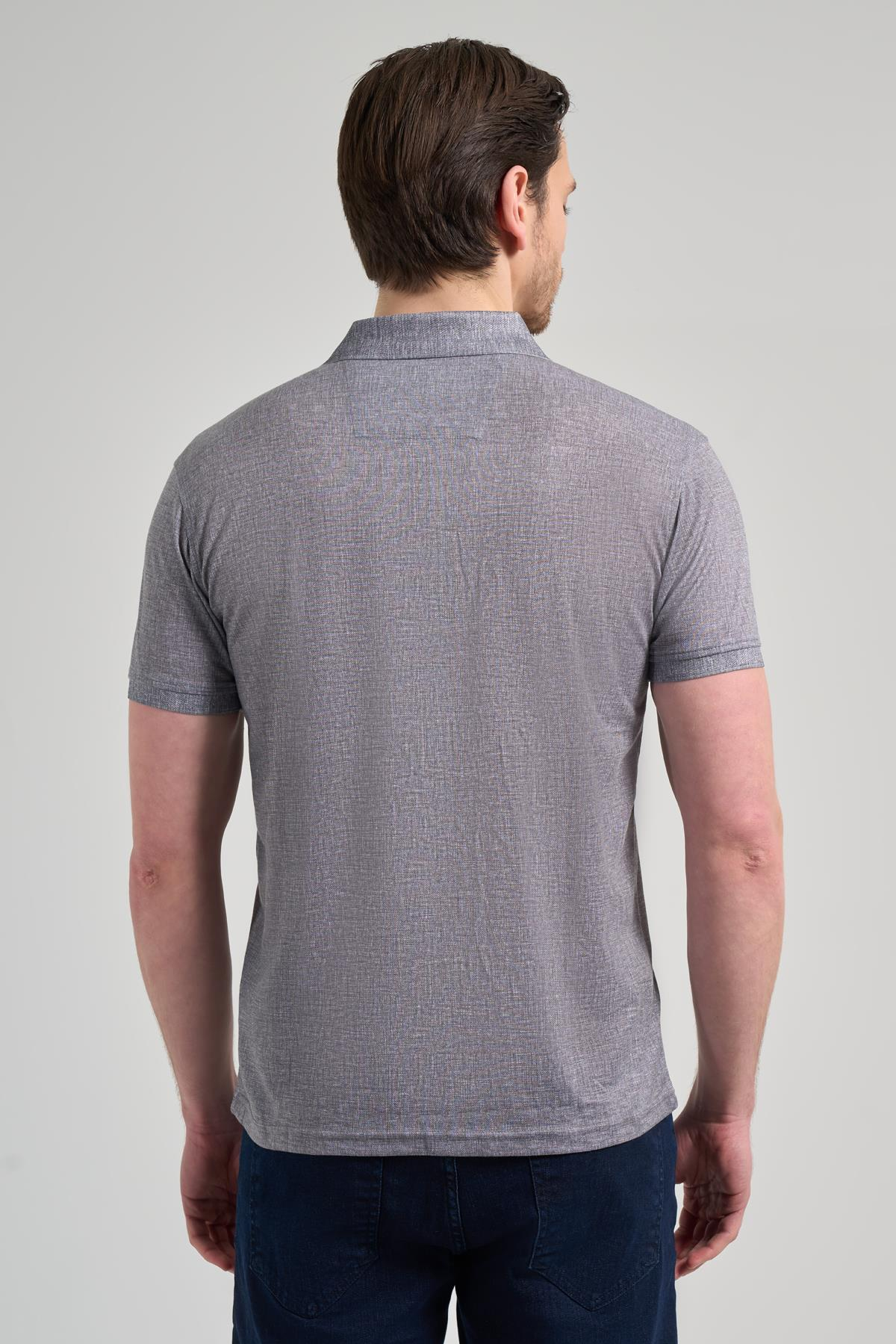 Siyah Kısa Kol Baskılı Pike Polo Yaka Cepsiz esnek Casual Slim Fit Tişört 1011250151
