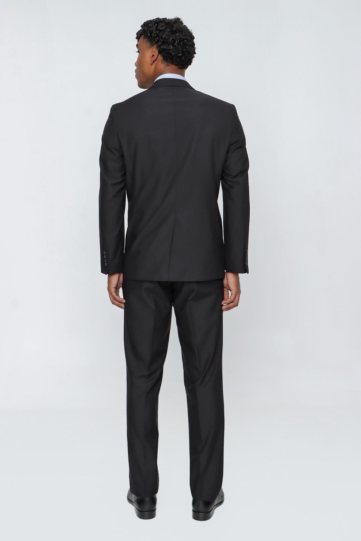 Siyah Mono Yaka 4 Drop Comfort Fit Tam Astar Esnek Takım Elbise 1001255009