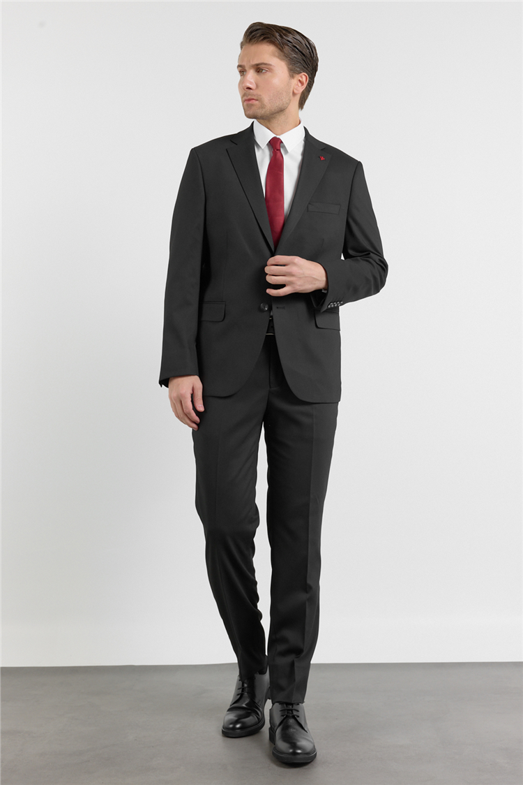 Siyah Mono Yaka Kendinden Desenli 6 Drop Comfort Fit Esnek Takım Elbise 1001260161