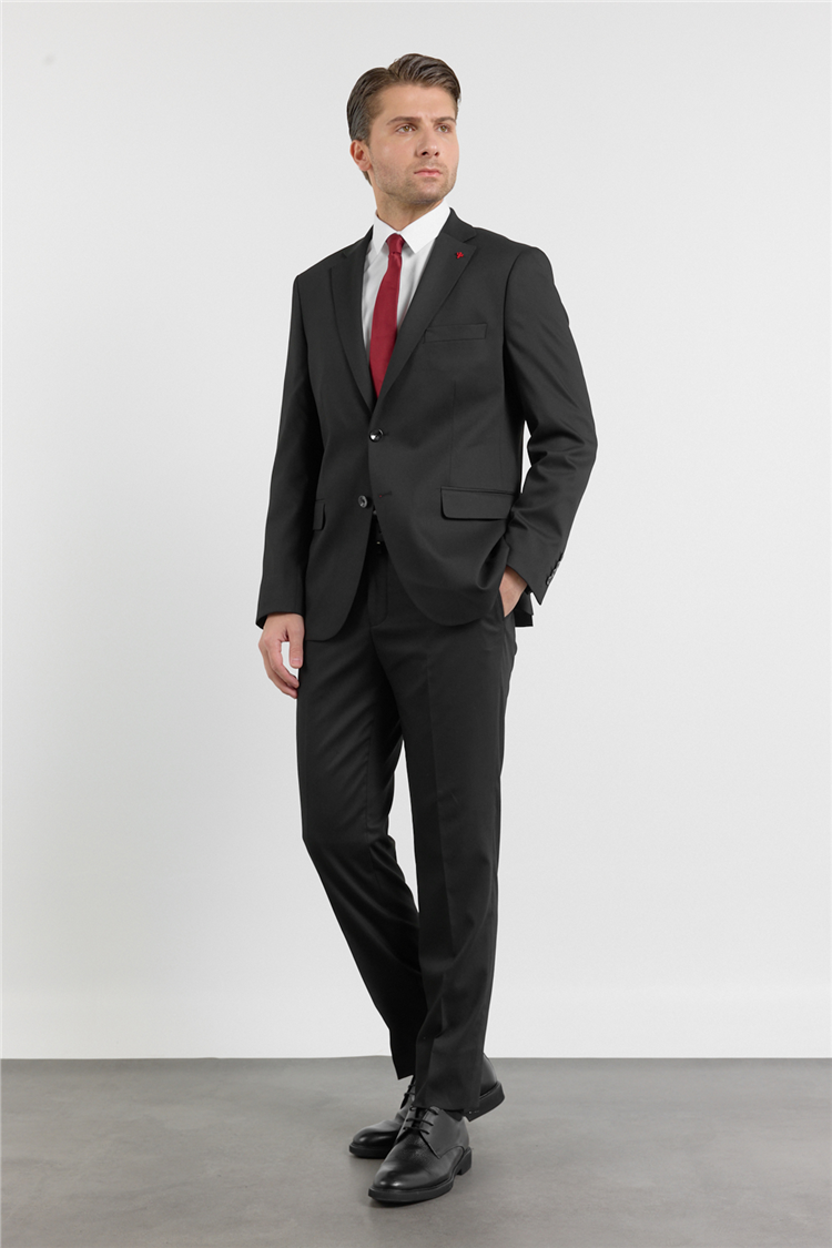 Siyah Mono Yaka Kendinden Desenli 6 Drop Comfort Fit Esnek Takım Elbise 1001260161