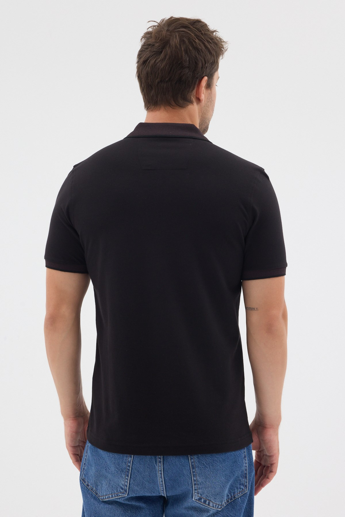 Siyah-Mürdüm Polo Yaka Pike Kısa Kol Slim Fit %100 Pamuk Tişört 1011260171