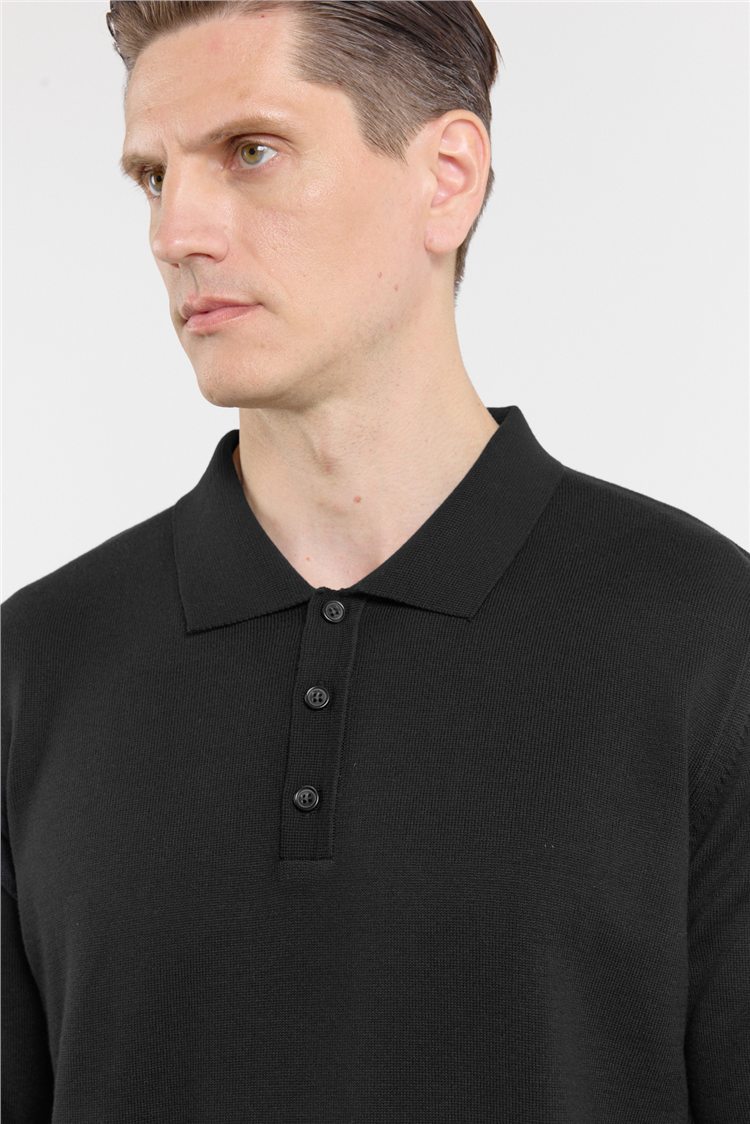 Siyah Polo Yaka Cepsiz Comfort Fit Classic Triko Kazak 1012255255
