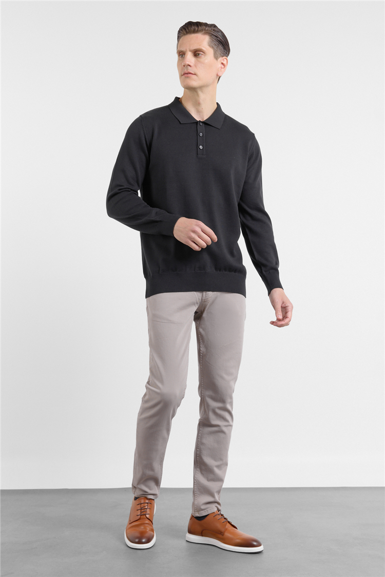 Siyah Polo Yaka Cepsiz Comfort Fit Classic Triko Kazak 1012255255