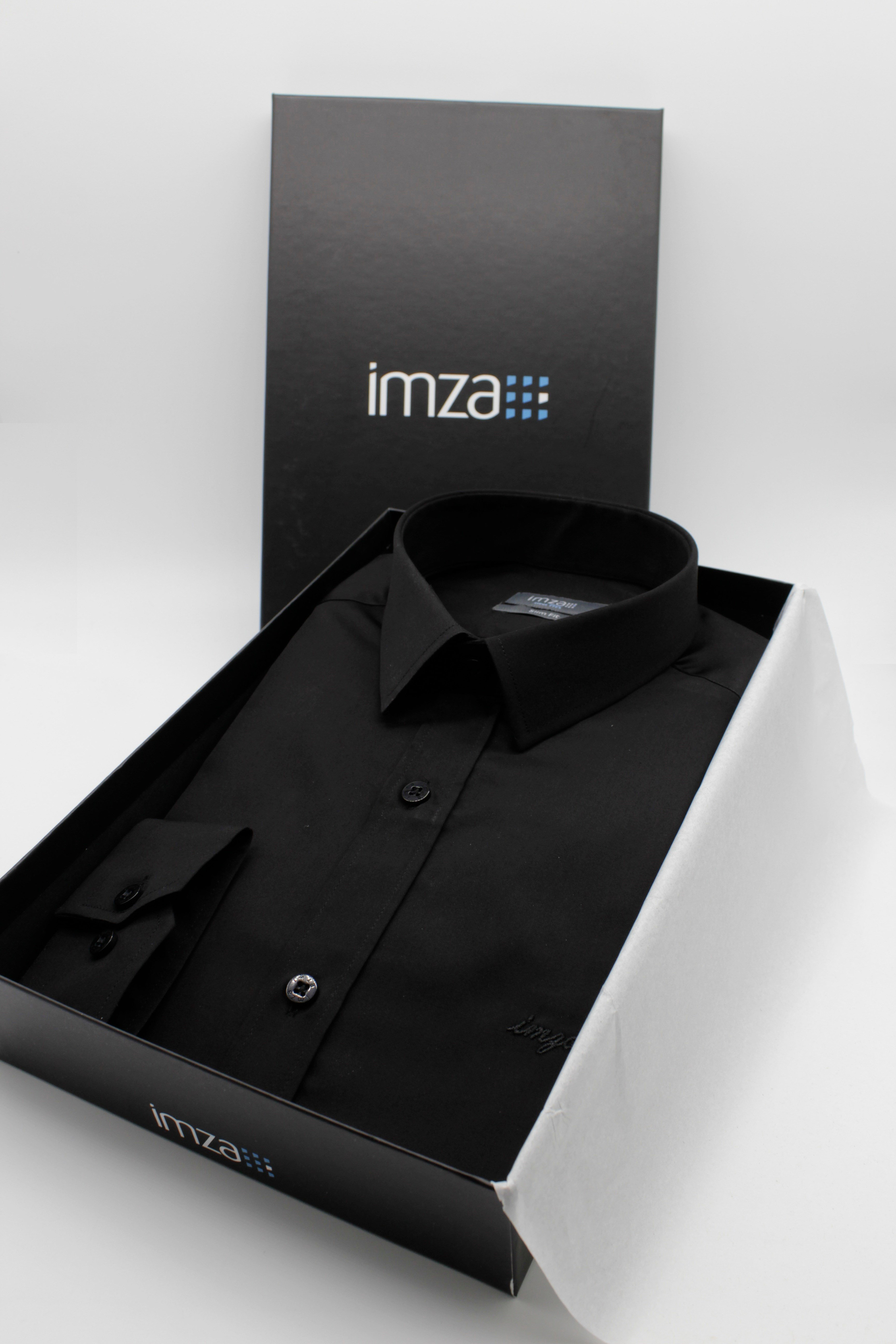 Siyah Sert Yaka Cepsiz Slim Fit Classic Pamuklu Gömlek 1004255324