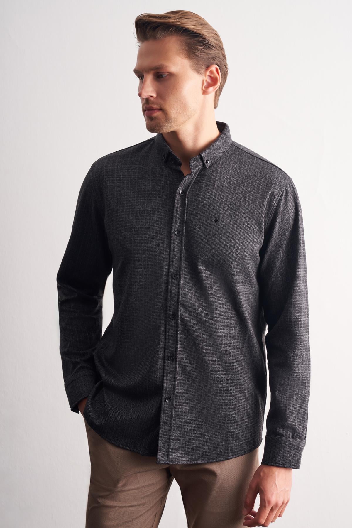 Smart Düğmeli Yaka Uzun Kol Cepsiz Slim Fit Casual Gömlek 1004255172