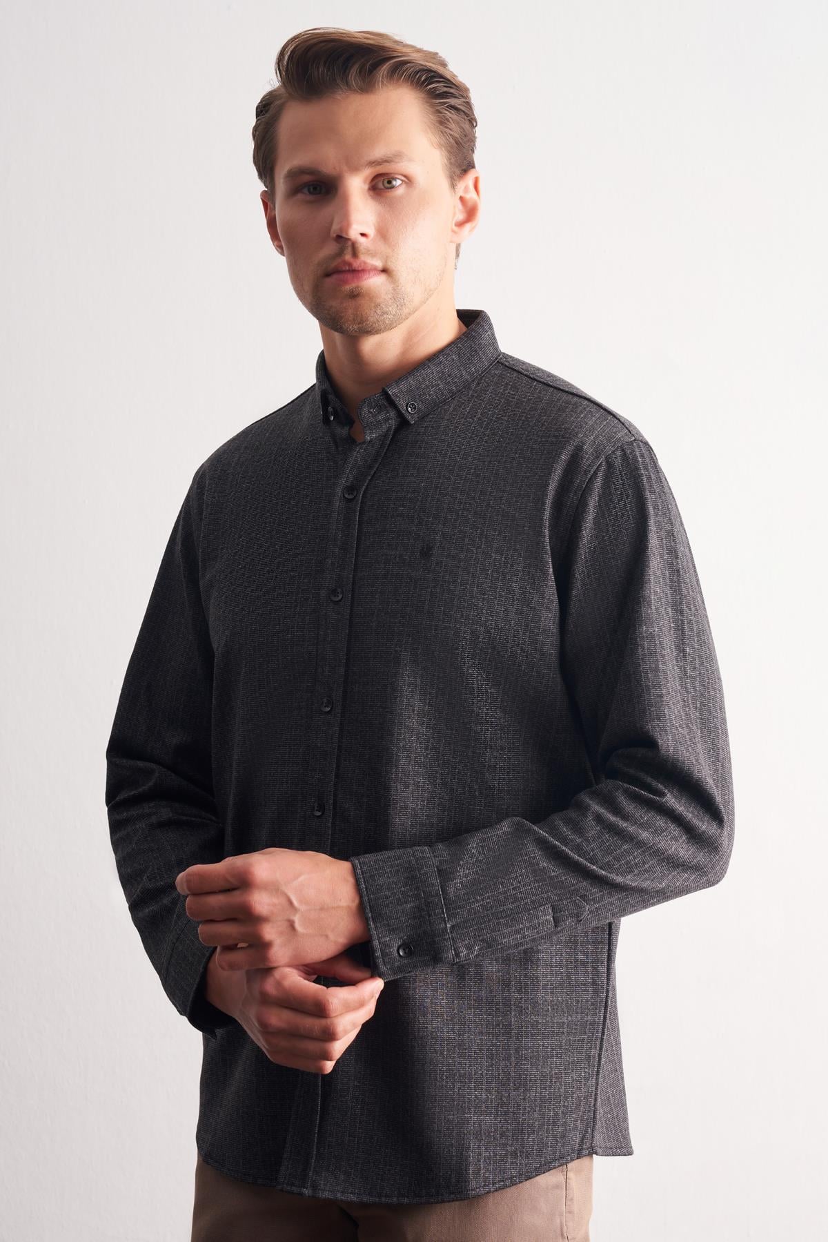 Smart Düğmeli Yaka Uzun Kol Cepsiz Slim Fit Casual Gömlek 1004255172