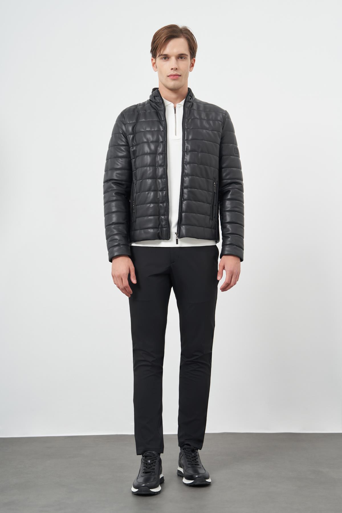 Suni Deri Hakim Yaka Düz Yırtmaçsız Tam Astar Slim Fit Casual Deri Mont 1038245153