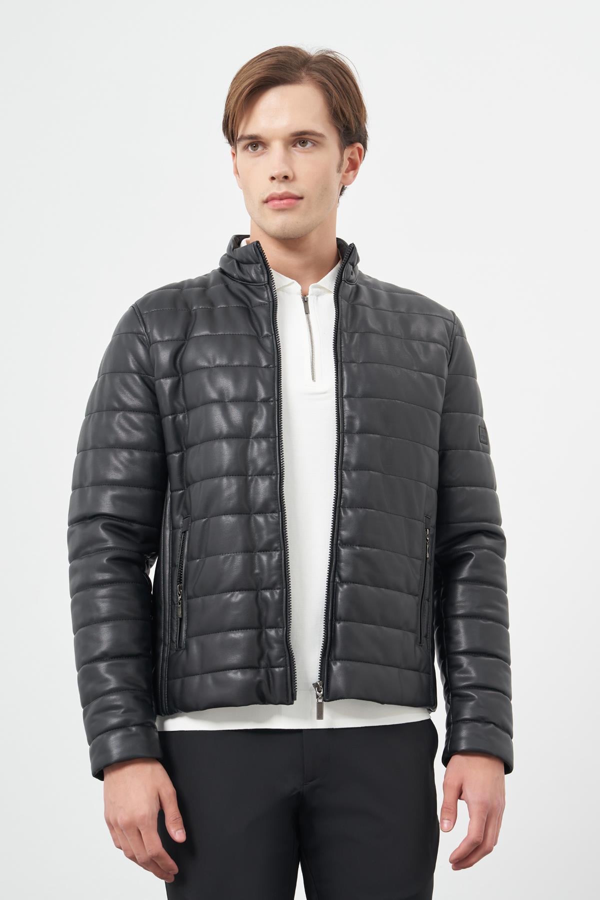 Suni Deri Hakim Yaka Düz Yırtmaçsız Tam Astar Slim Fit Casual Deri Mont 1038245153