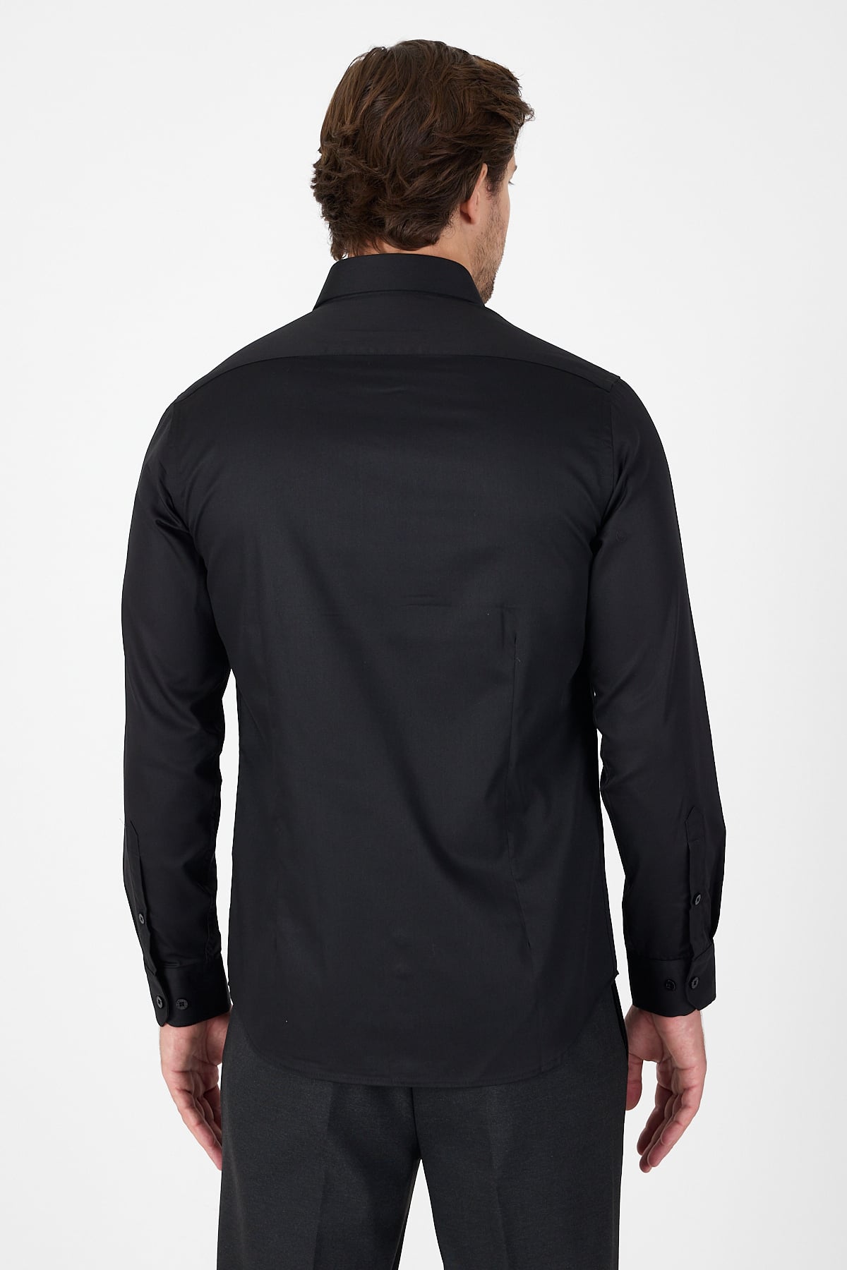 Siyah Uzun Kol Yarım İtalyan Yaka Kolay Ütü Slim Fit Pamuklu Gömlek 1004250267