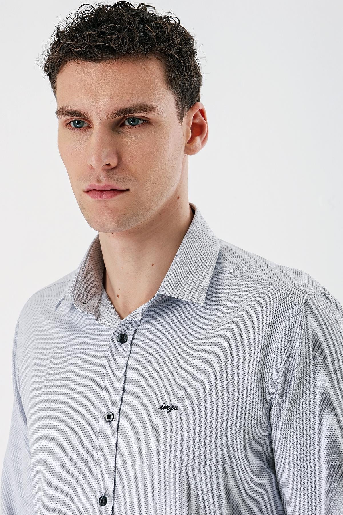 Siyah Uzun Kollu Armürlü Cepsiz Pamuklu Slim Fit Gömlek 1004235171