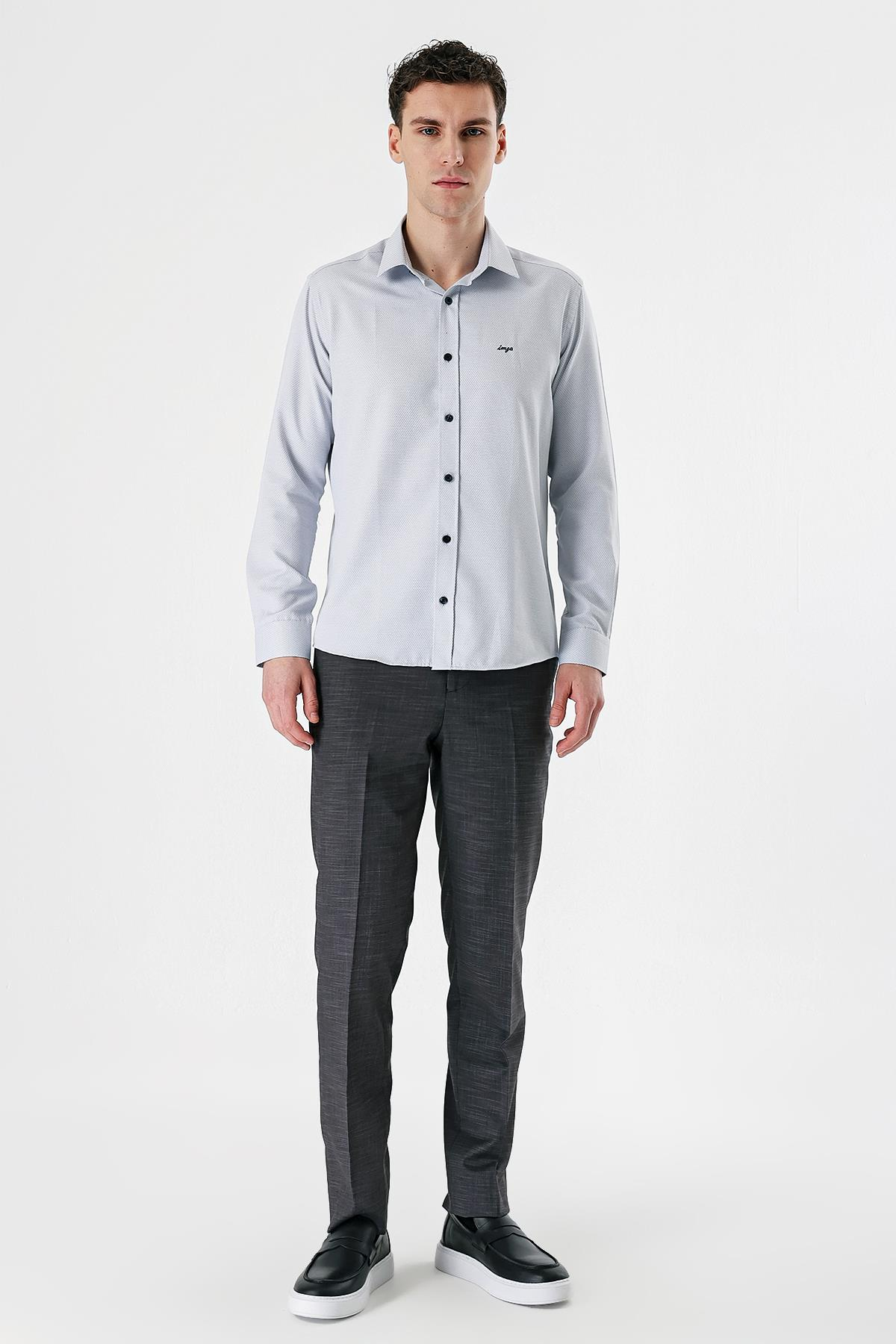 Siyah Uzun Kollu Armürlü Cepsiz Pamuklu Slim Fit Gömlek 1004235171